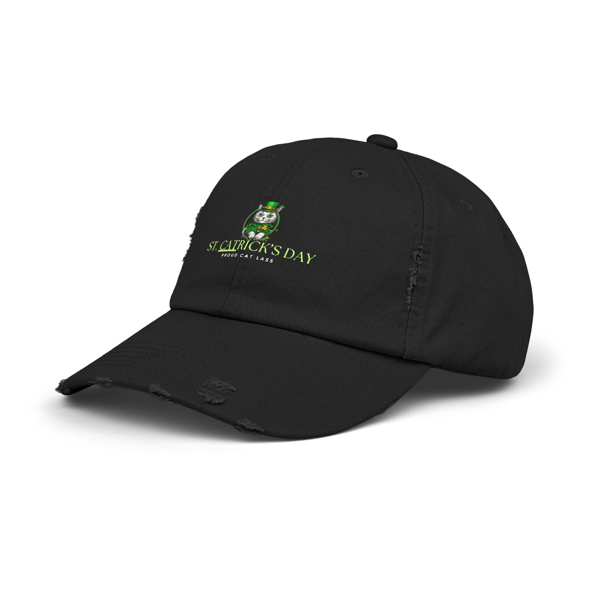St. Patrick's Day Unisex Distressed Cap - Proud Cat Lass Design Printify