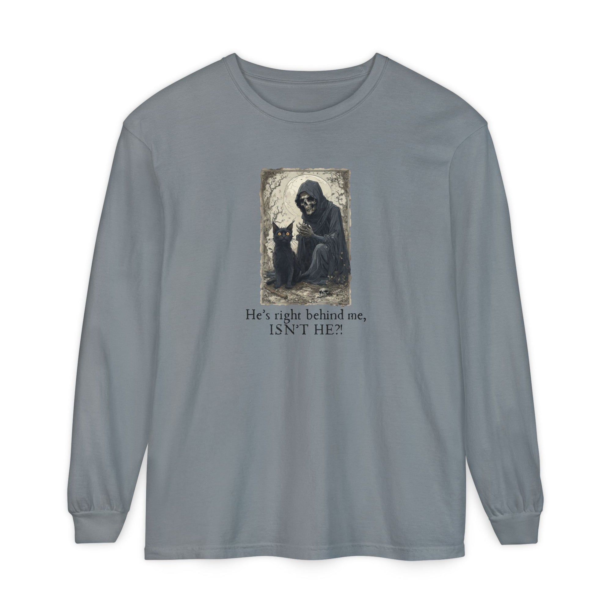 Spooky Cat & Grim Reaper Long Sleeve T-Shirt