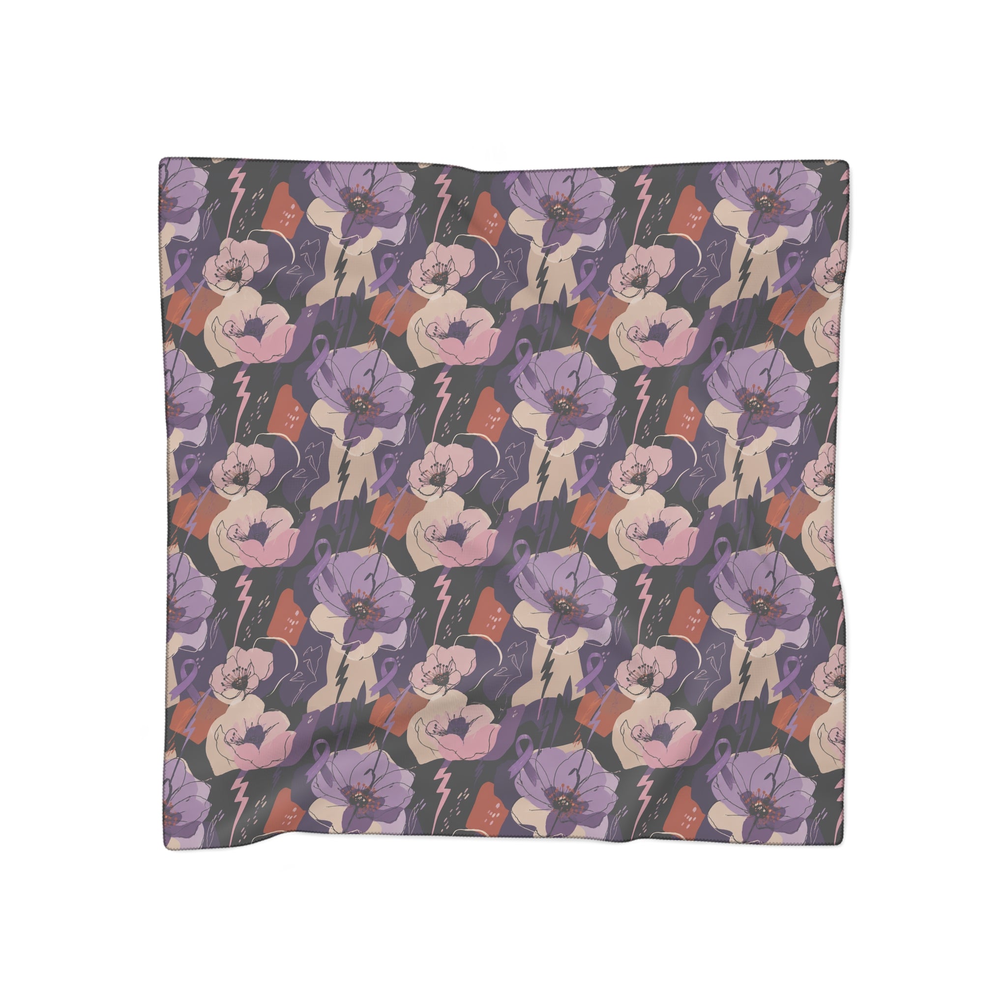 Epilepsy Awareness Floral Scarf | Purple Ribbon Square Scarf