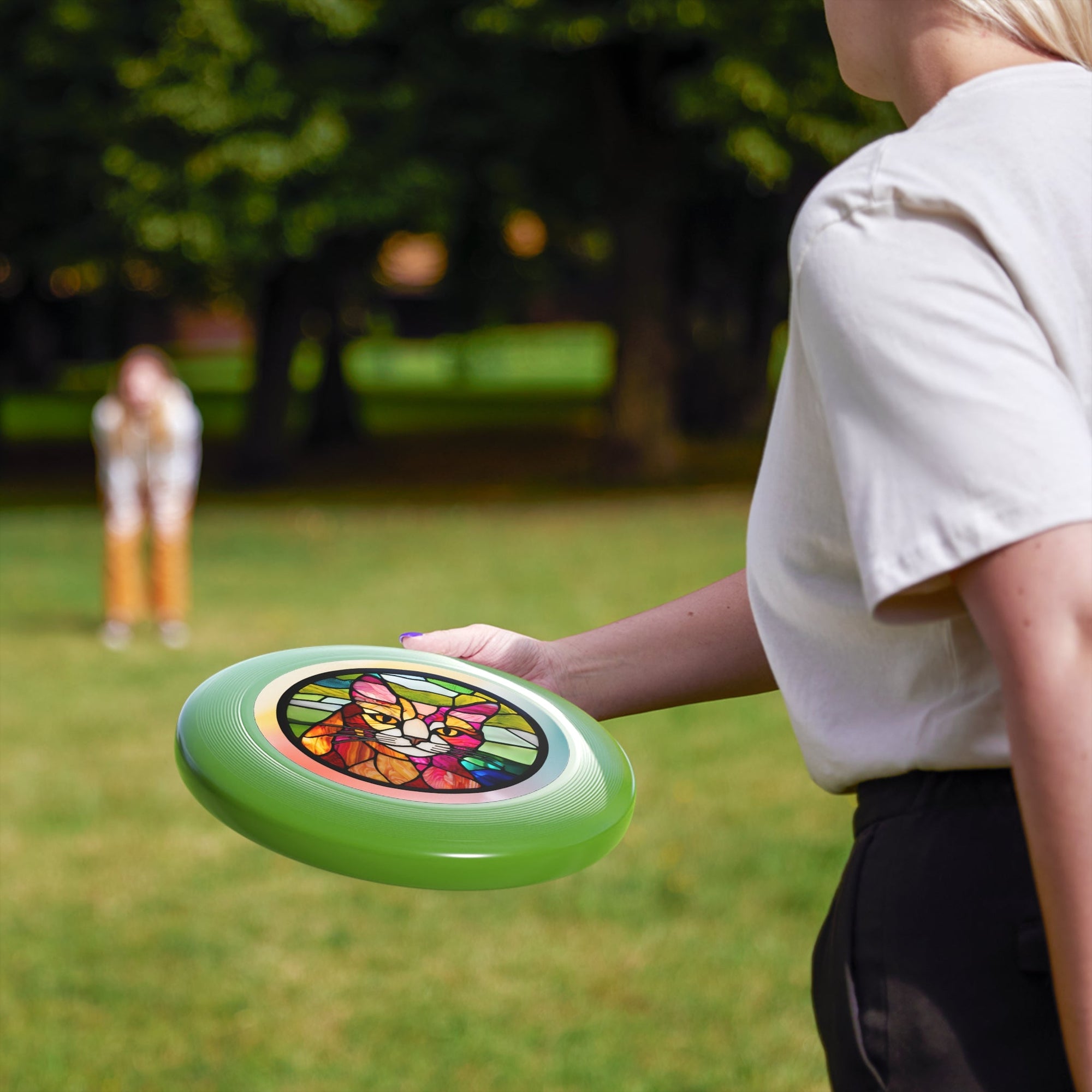 Stained Glass Cat Frisbee - Colorful Outdoor Fun for Cat Lovers Printify