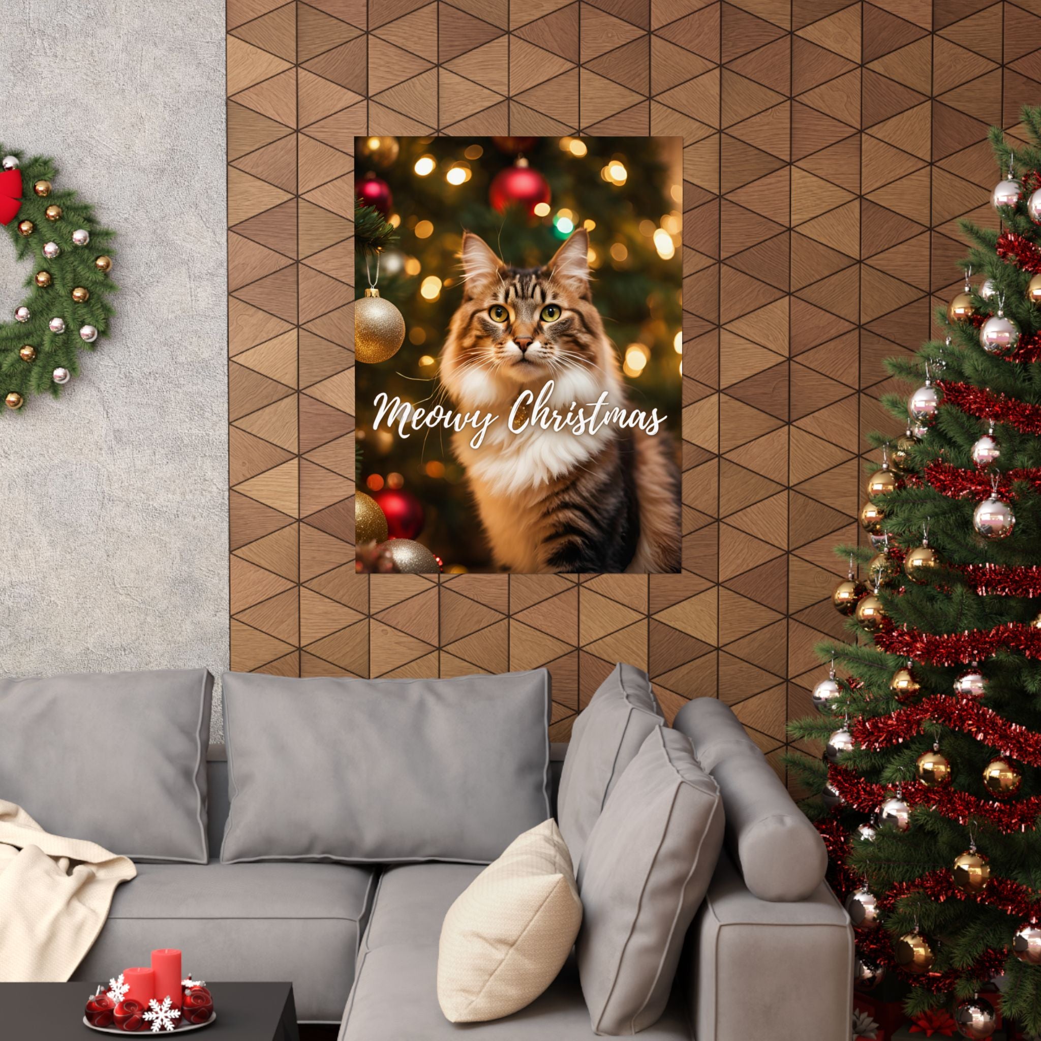 Photo depicting the ​Meowy Christmas Kitty Matte Vertical Posters from EpiAl's Shop.