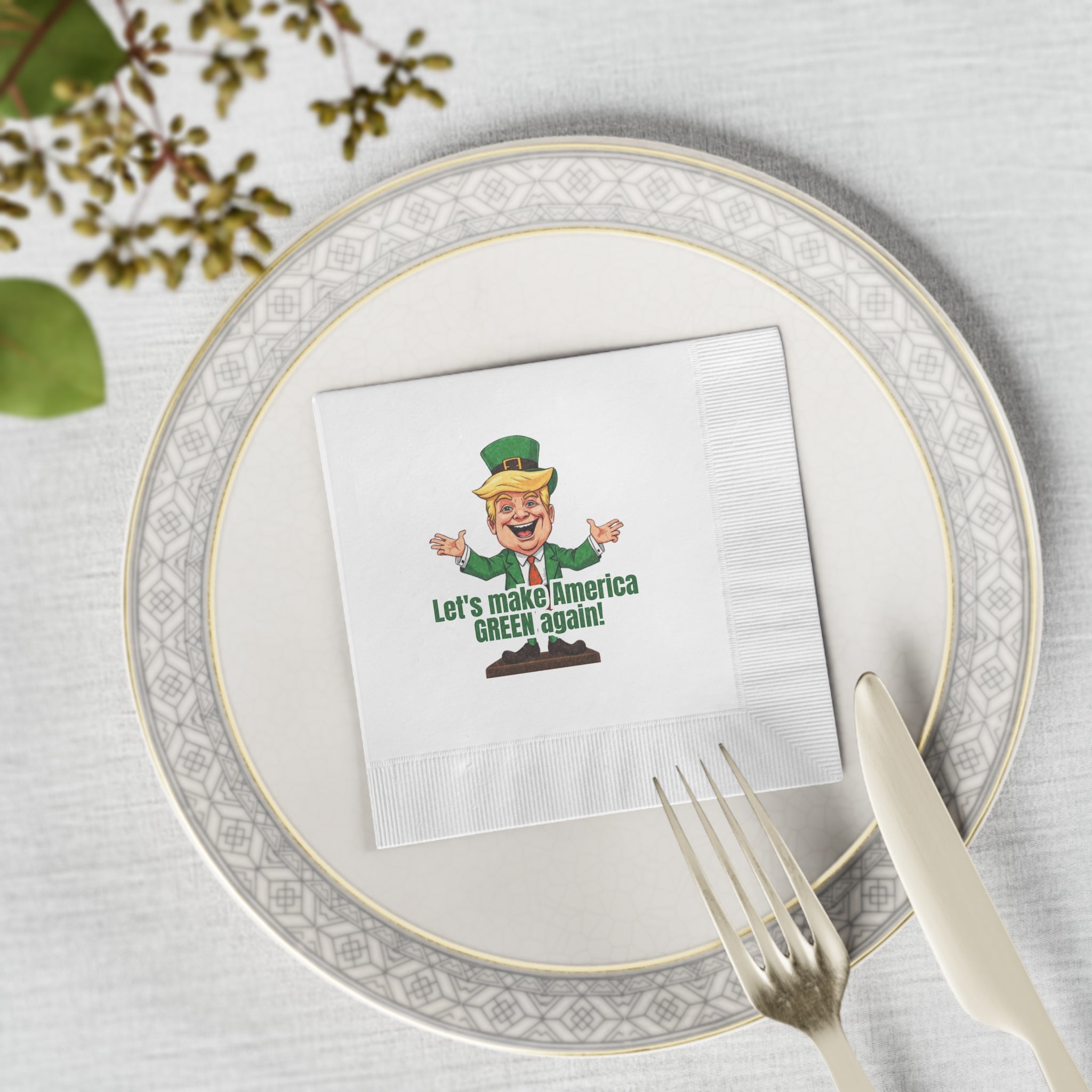 Parody St. Patrick's Day White Coined Napkins