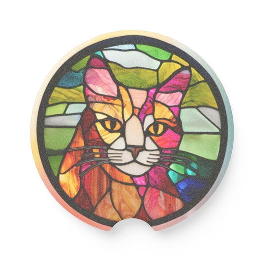 Colorful Stained Glass Cat Soapstone Car Coaster Printify