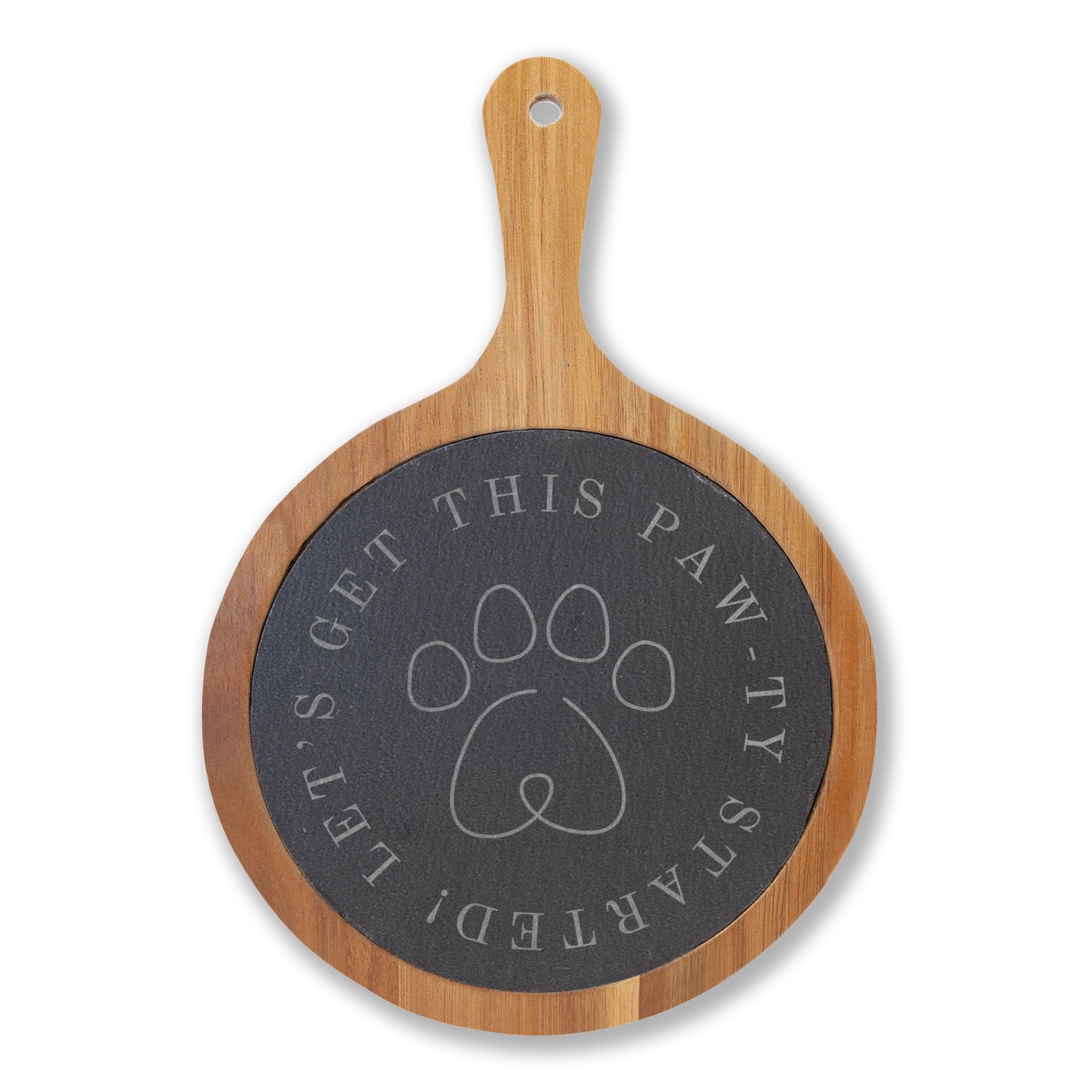 Get this Paw-ty Started Engraved Charcuterie Board