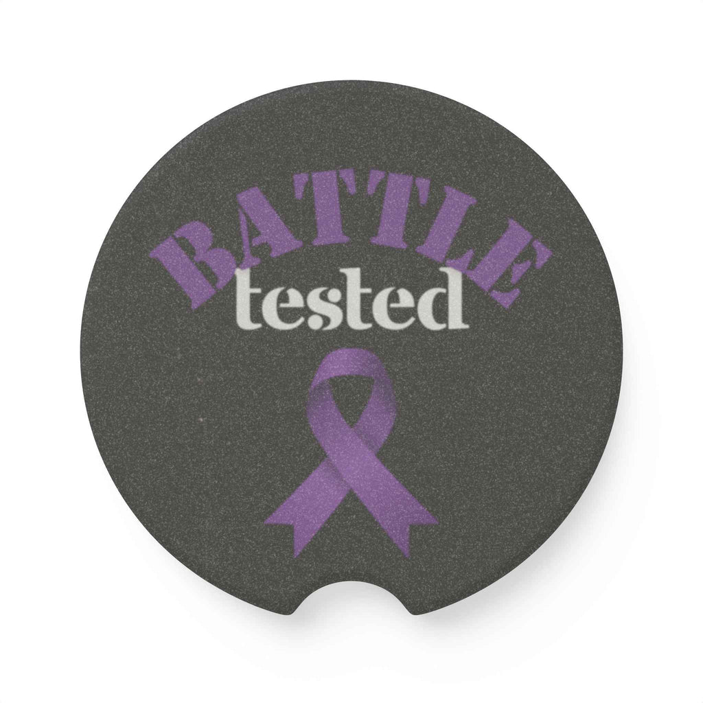 Battle Tested Epilepsy Awareness Soapstone Car Coaster – Purple Ribbon (Set of 1 or 2)