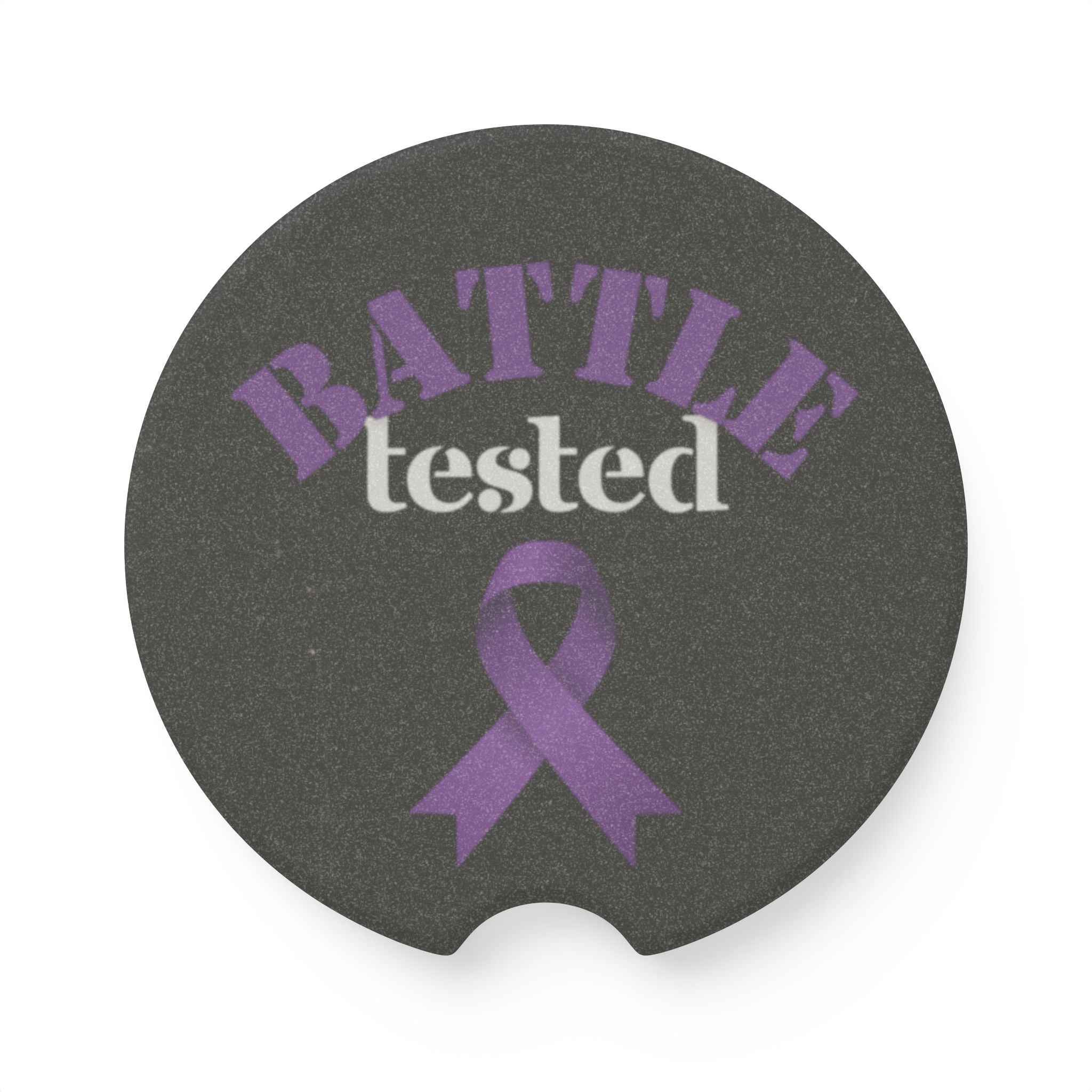 Battle Tested Epilepsy Awareness Soapstone Car Coaster – Purple Ribbon (Set of 1 or 2)