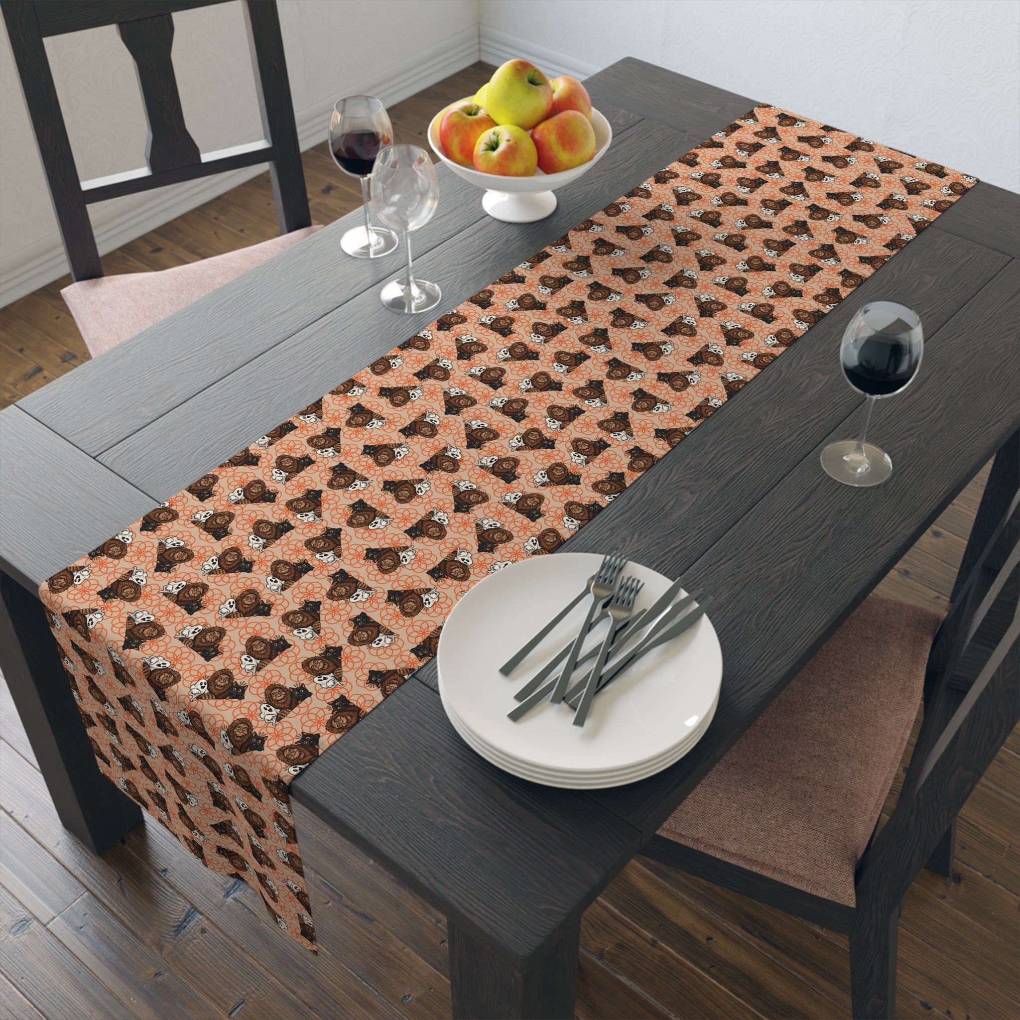Bigfoot, Boo & Black Cat Halloween Table Runner