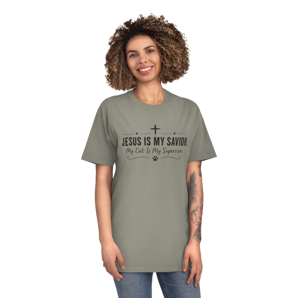 Jesus Is My Savior. My Cat Is My Supervisor. Vintage- Style T-Shirt