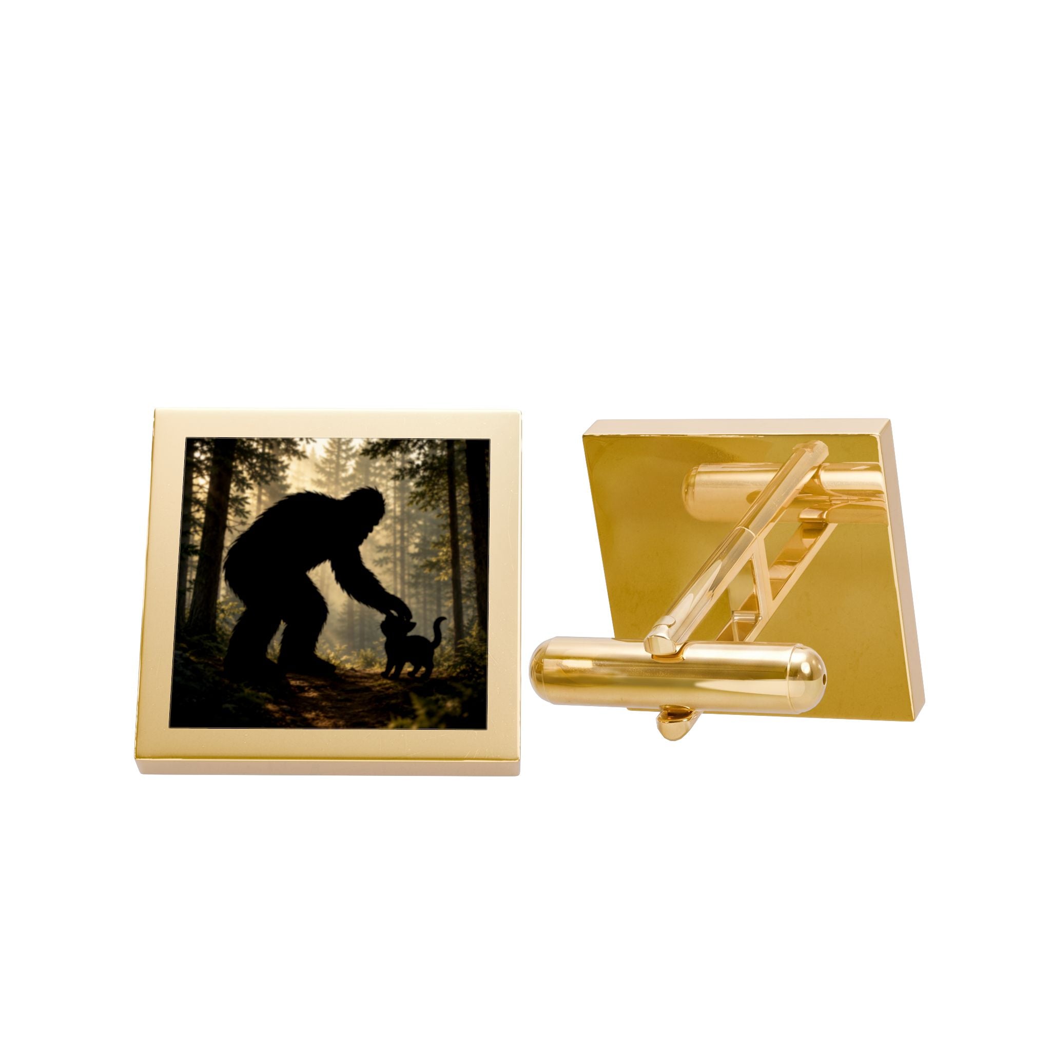 Bigfoot & Kitty Forest Cufflinks — Novelty Sasquatch Gift for Men