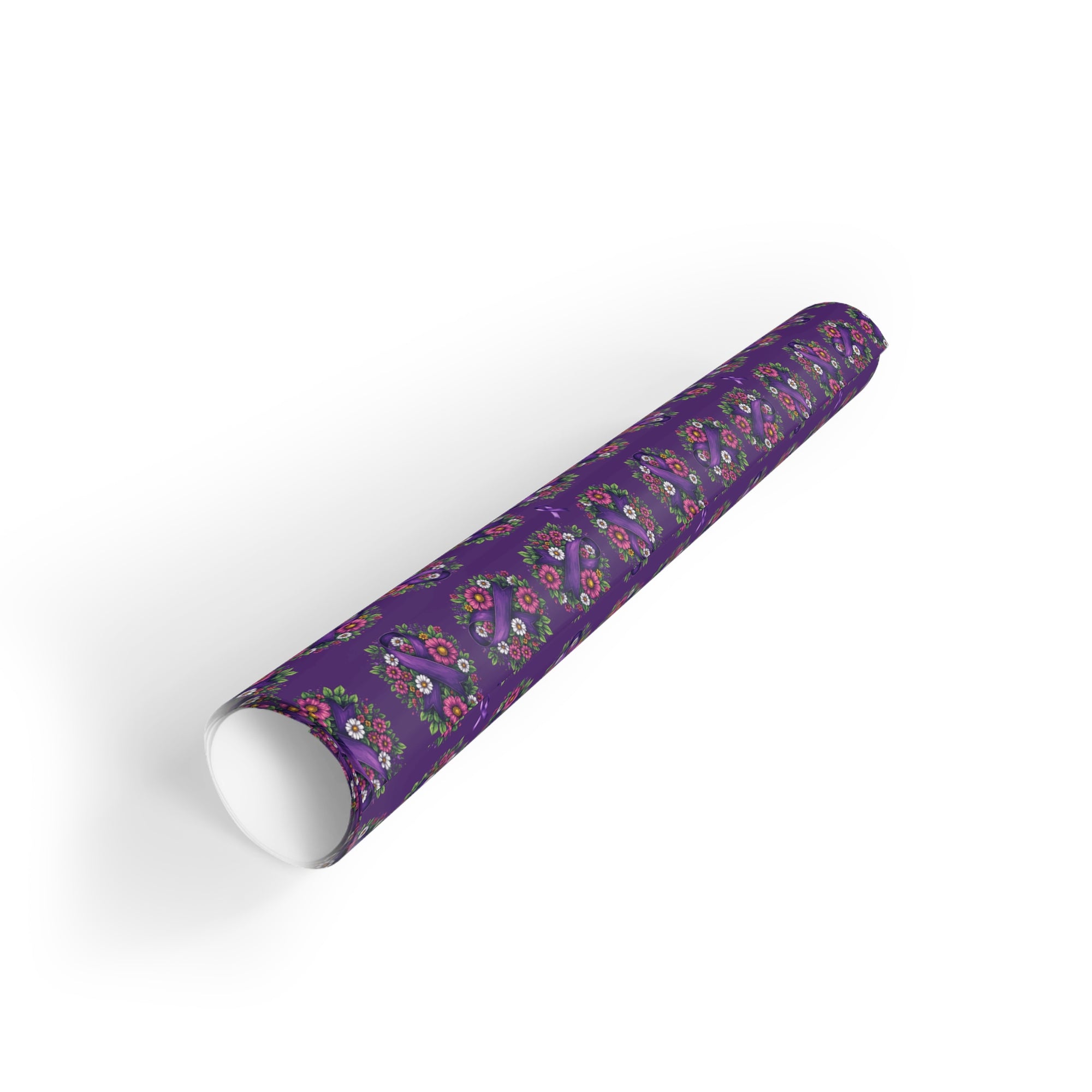Purple Ribbon & Flowers Gift Wrapping Paper Roll