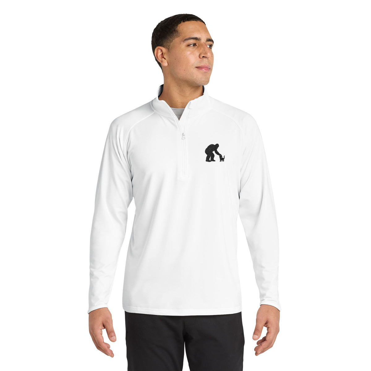 Bigfoot & Cat Embroidered Quarter-Zip Pullover | Sasquatch Cat Shirt