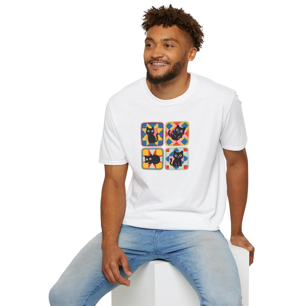 Patchwork Black Cats T-Shirt | Colorful Quilt Cat Lover Graphic Tee