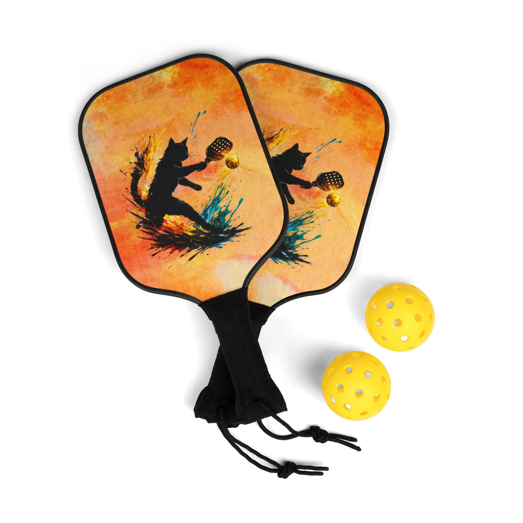 Paint-Splash Pickleball Paddle Set – Artistic Cat Silhouette Paddleball Game