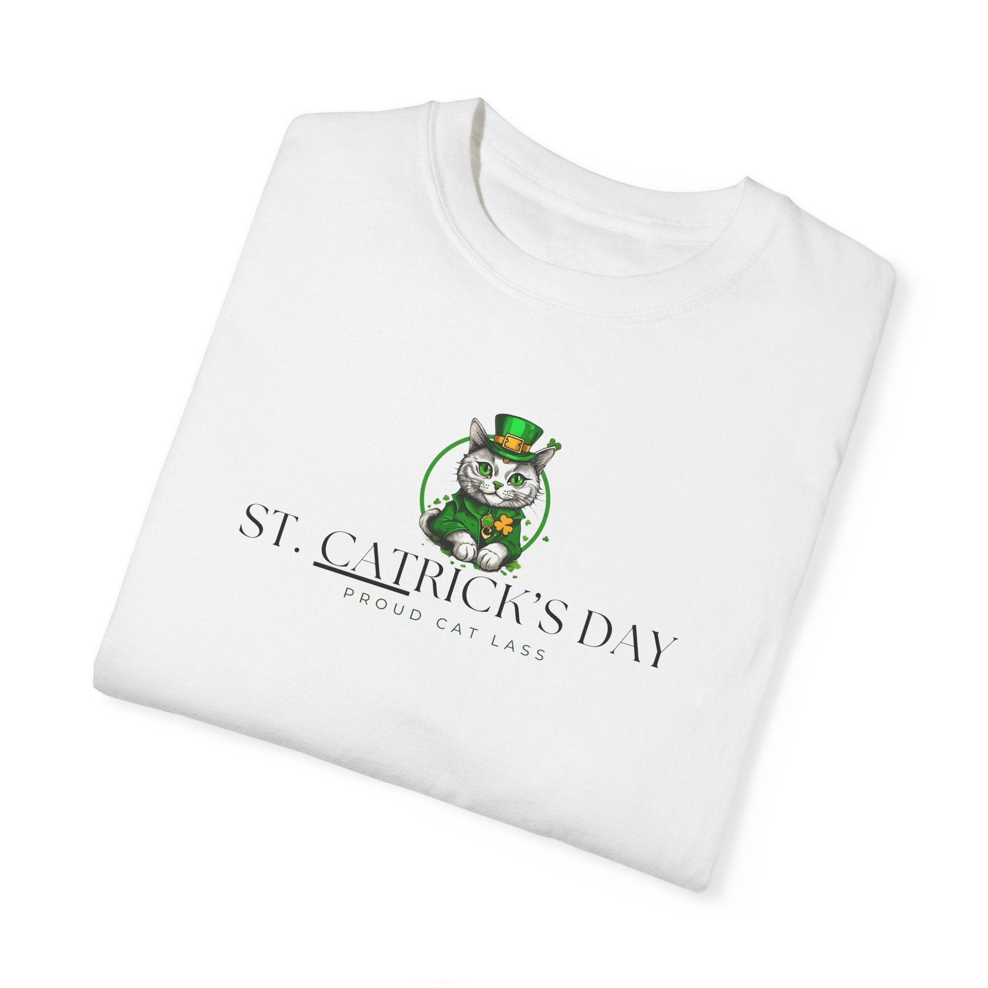 St. Patrick's Day Cat T-Shirt - Unisex Garment-Dyed Tee for Cat Lovers Printify