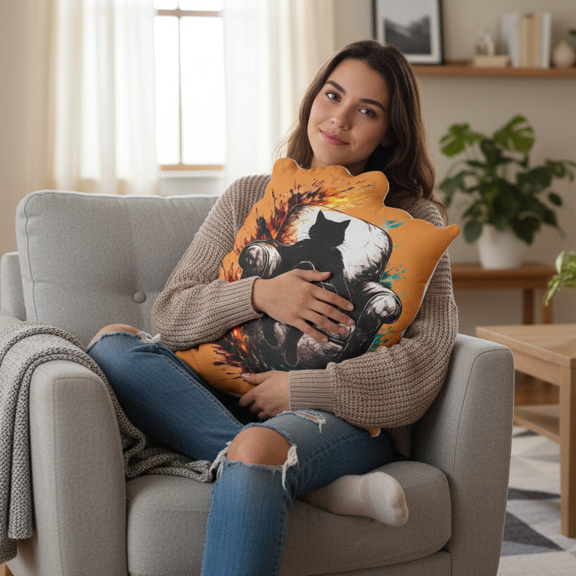 Regal Cat Throne Custom Shaped Pillow – Artistic Feline Statement Cushion