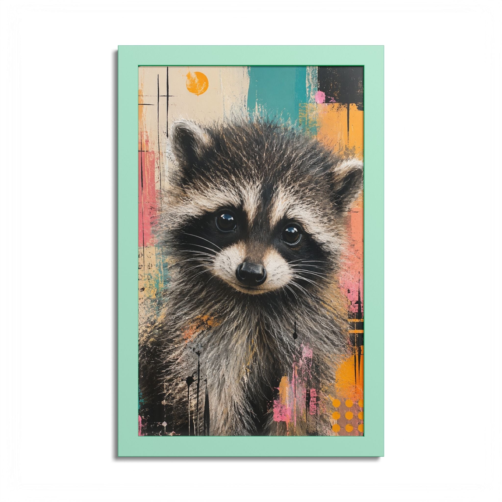 Jimothy Modern Raccoon Framed Wall Art | Colorful Contemporary Animal Portrait