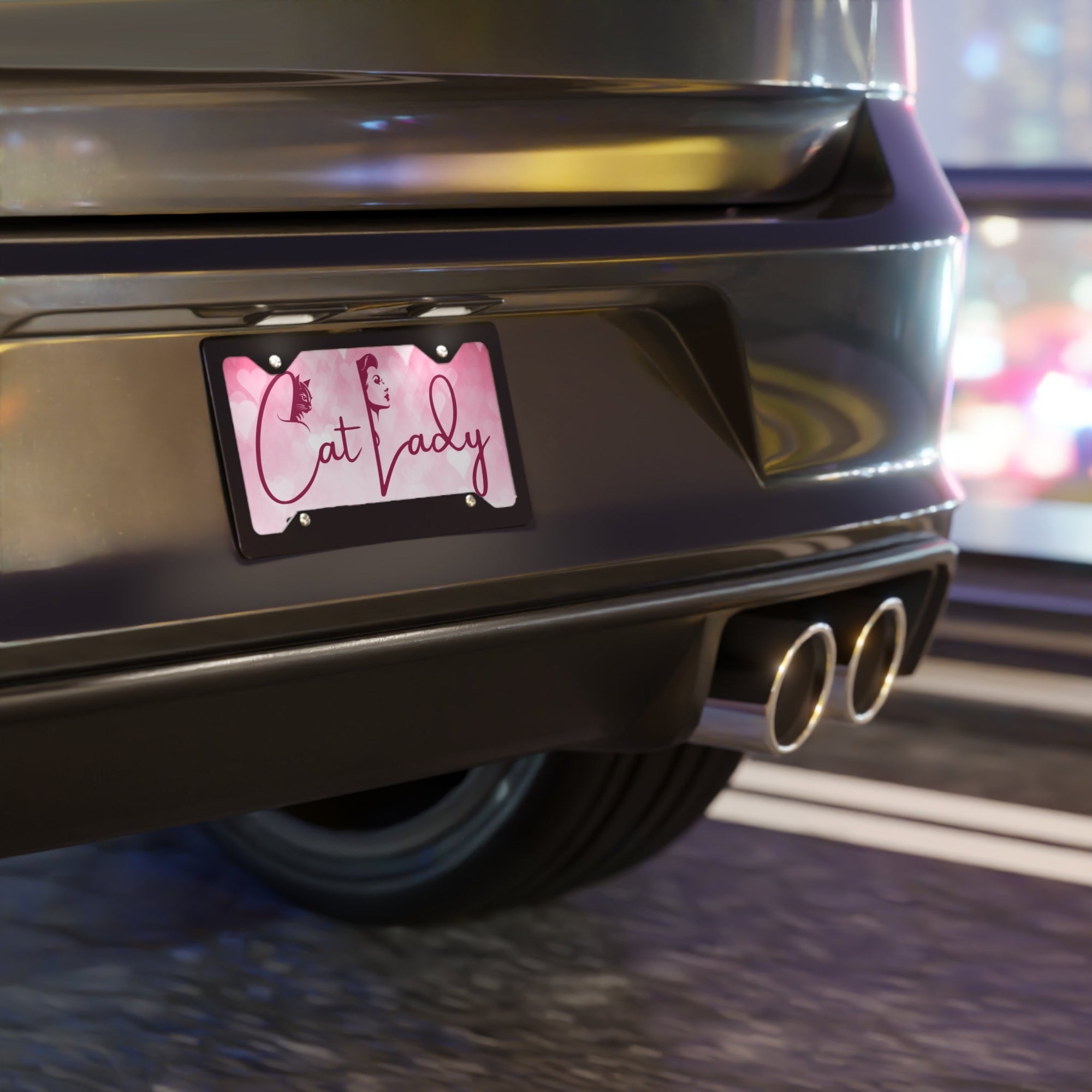 Cat Lady Hearts Vanity Plate - License Plate for Cat Lovers Printify