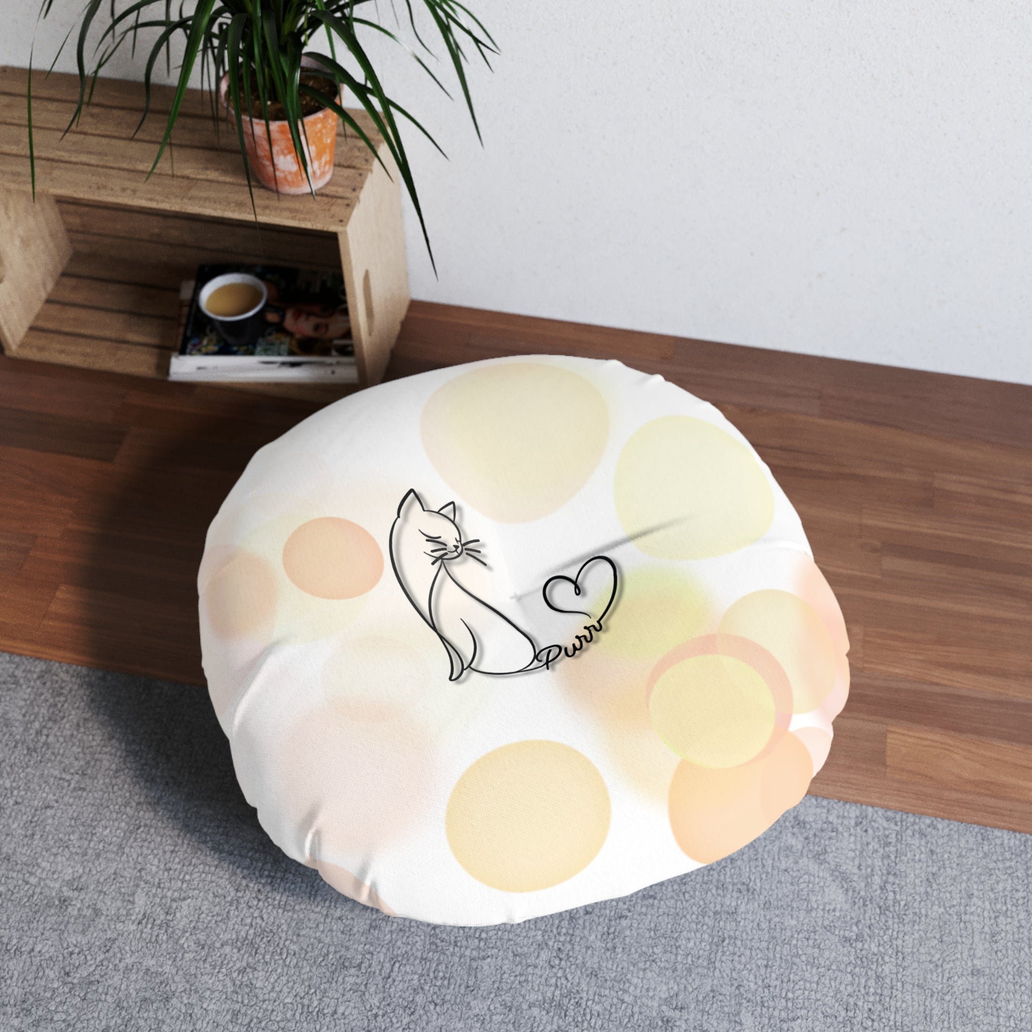Purr Cat Floor Pillow – Minimalist Cat Lover Round Cushion