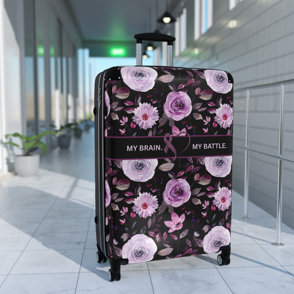 My Brain. My Battle. Epilepsy Awareness Hard-Shell Suitcase | Purple Floral Luggage