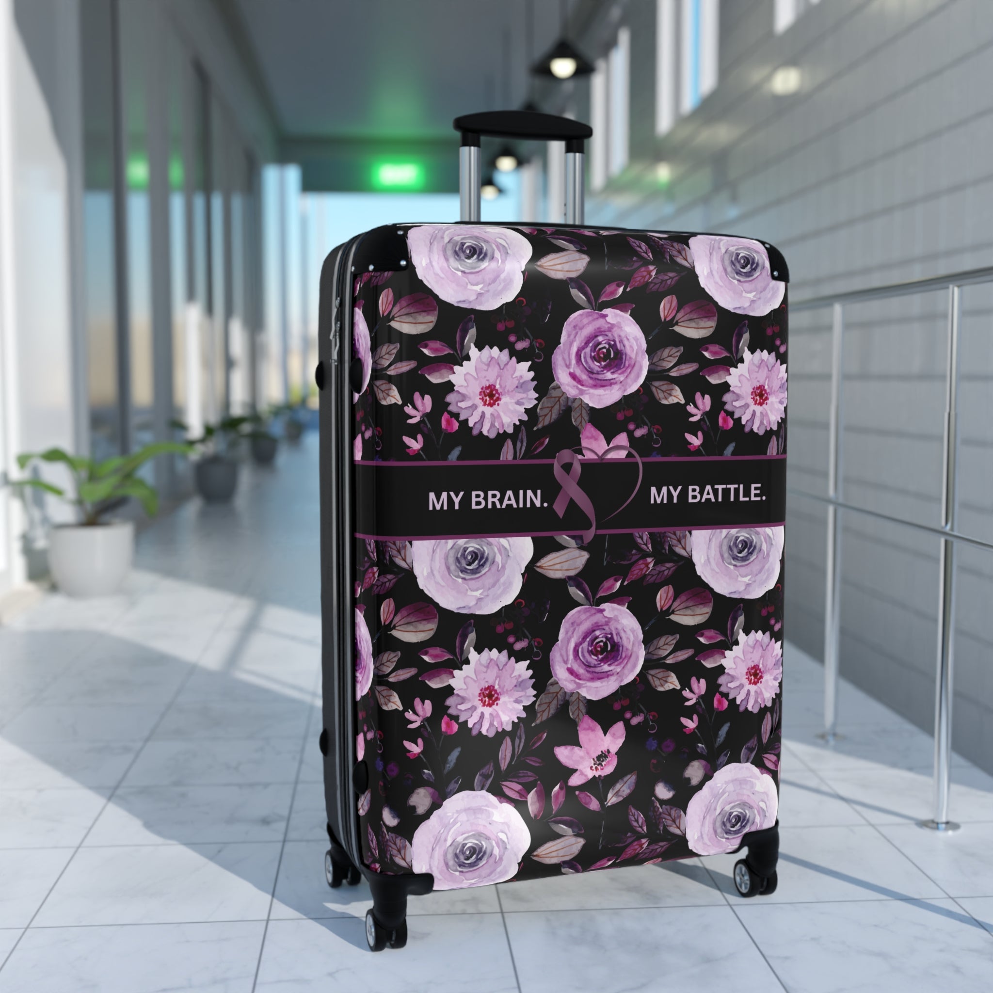 My Brain. My Battle. Epilepsy Awareness Hard-Shell Suitcase | Purple Floral Luggage