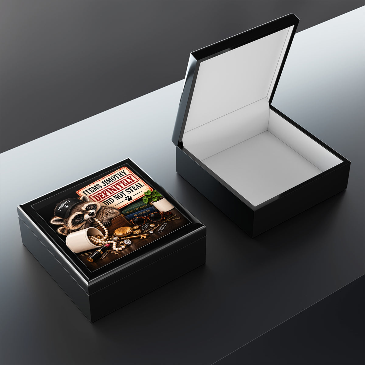 Items Jimothy Definitely Did Not Steal Collection Box | Funny Raccoon Keepsake & Trinket Box