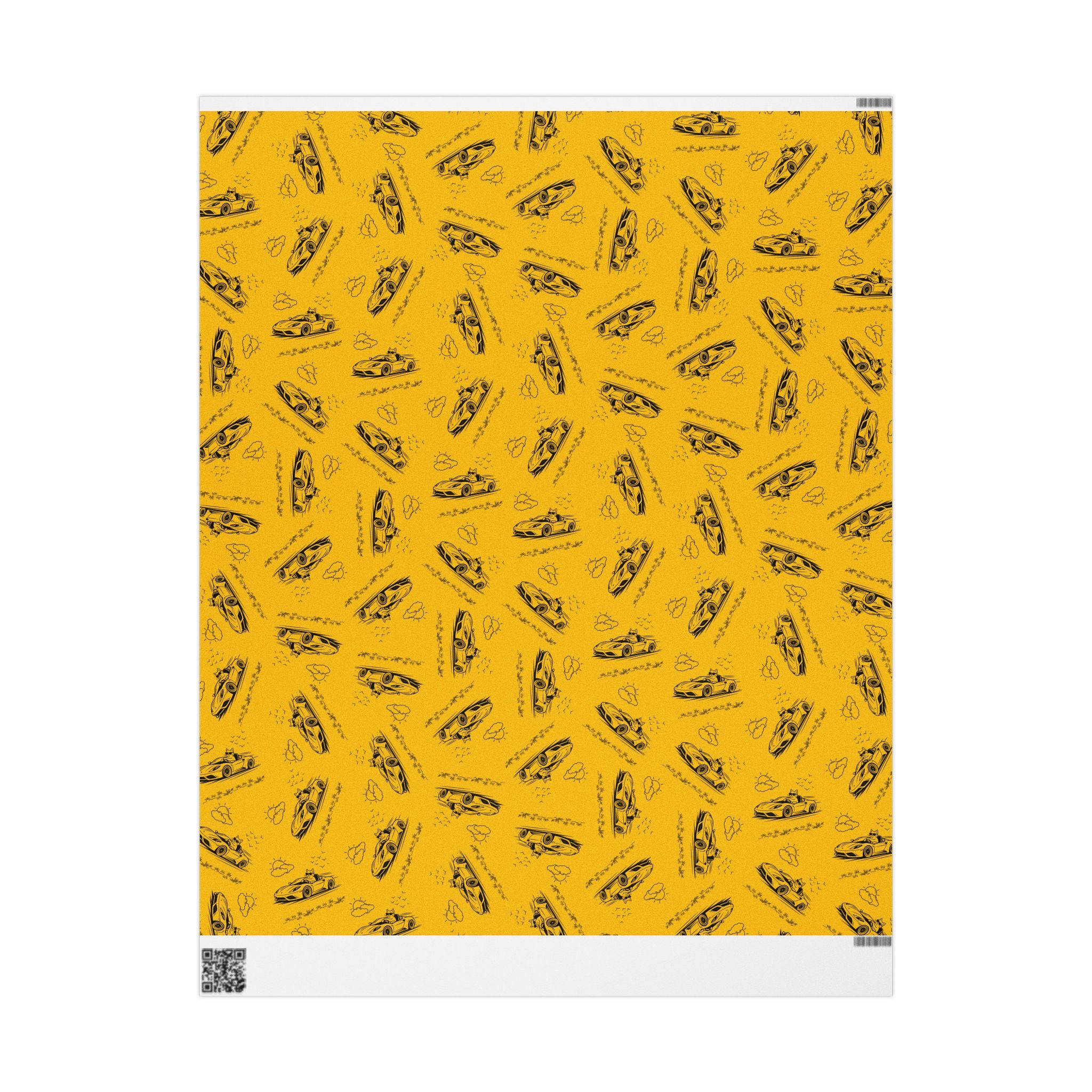 Zoomies Road Trip Cat Wrapping Paper – Golden Sketch Gift Wrap with Racing Cat Design