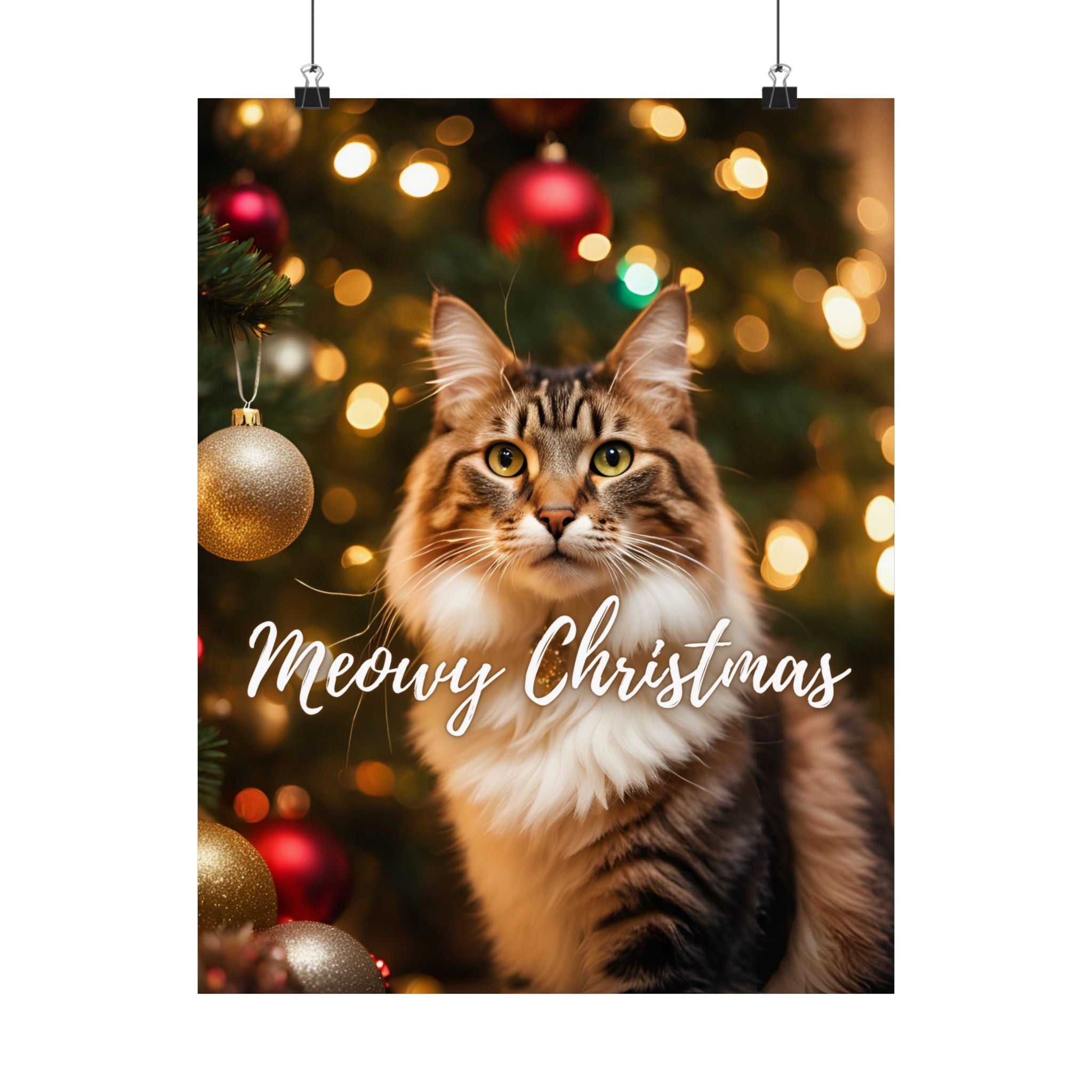Photo depicting the ​Meowy Christmas Kitty Matte Vertical Posters from EpiAl's Shop.