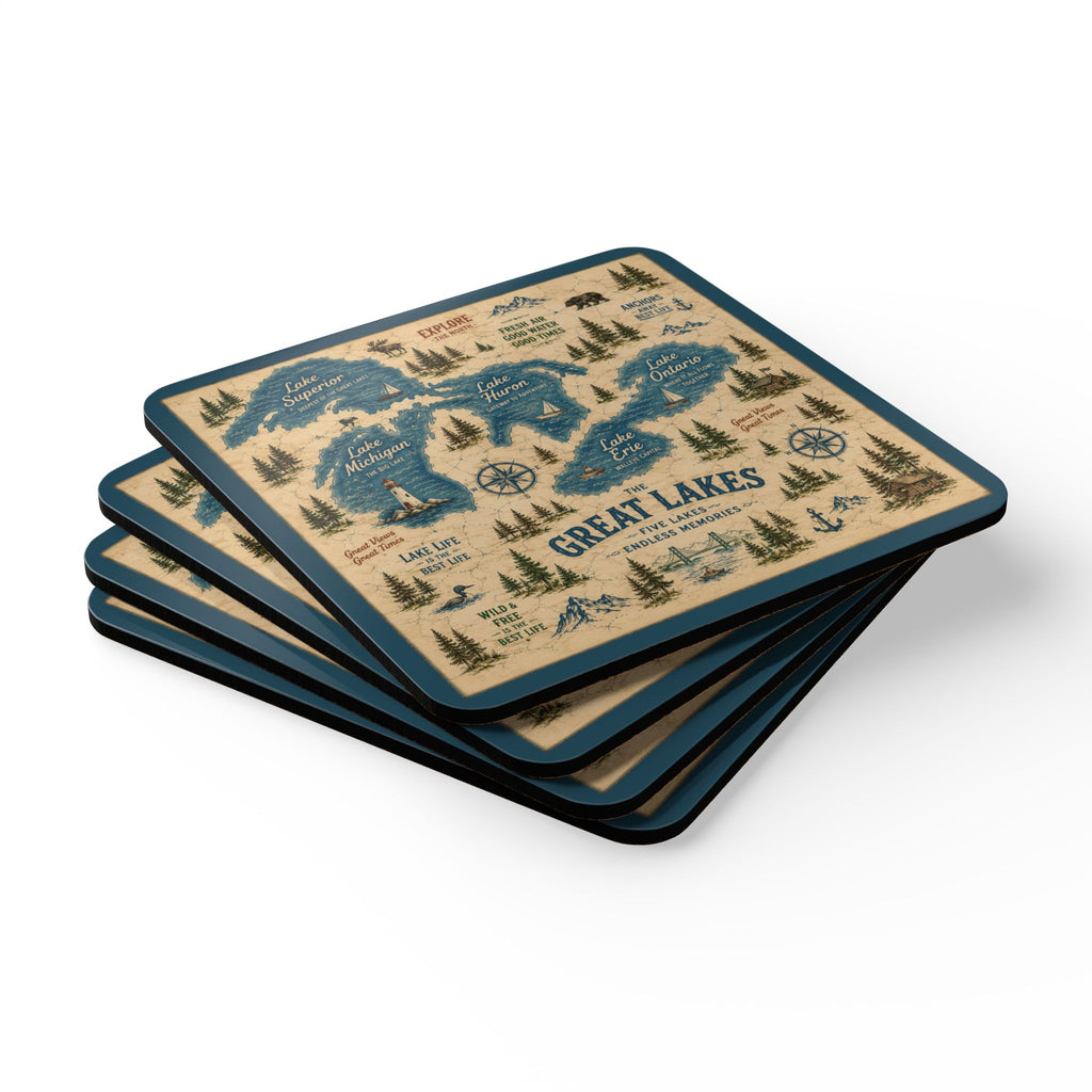 Great Lakes Vintage Map Coaster Set | Lake Ontario / Lake America Conversation Coasters