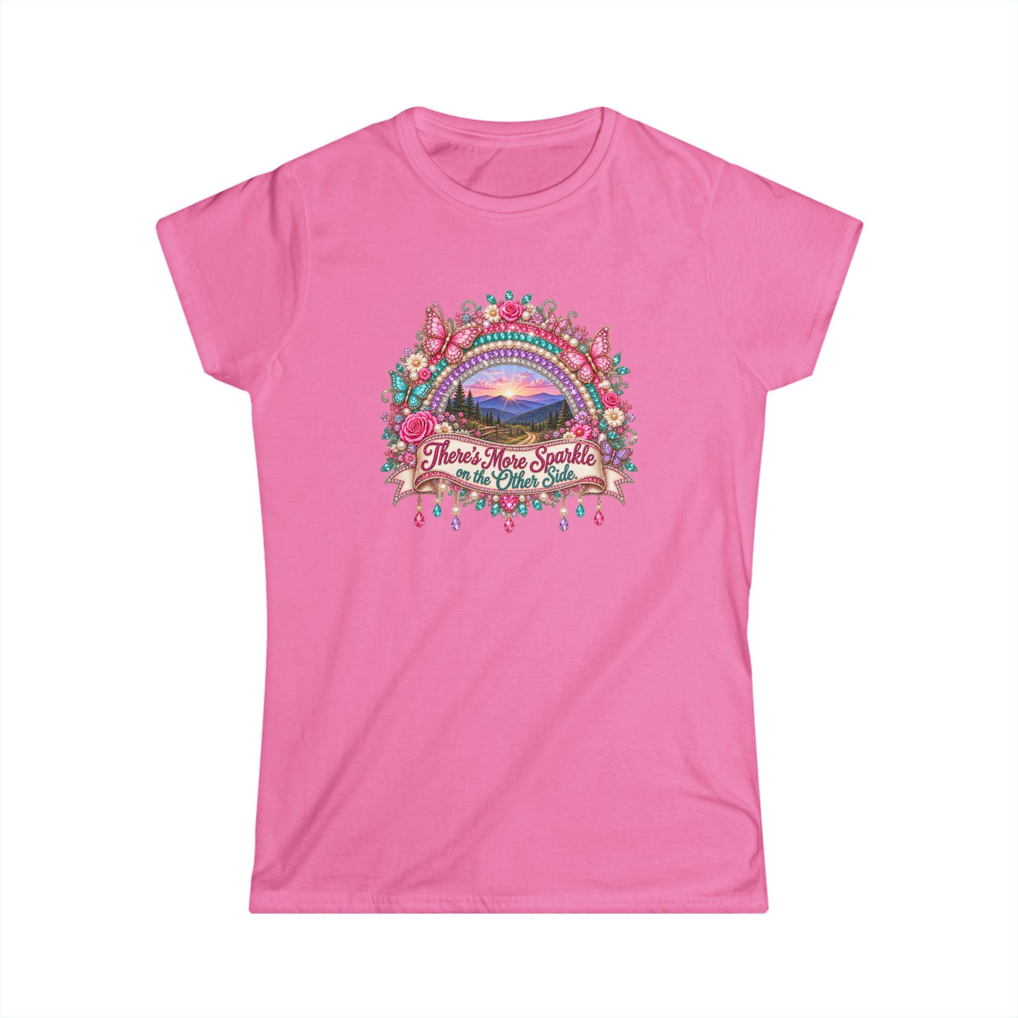There’s More Sparkle on the Other Side Women’s T-Shirt | Rhinestone Rainbow Mountain Tee