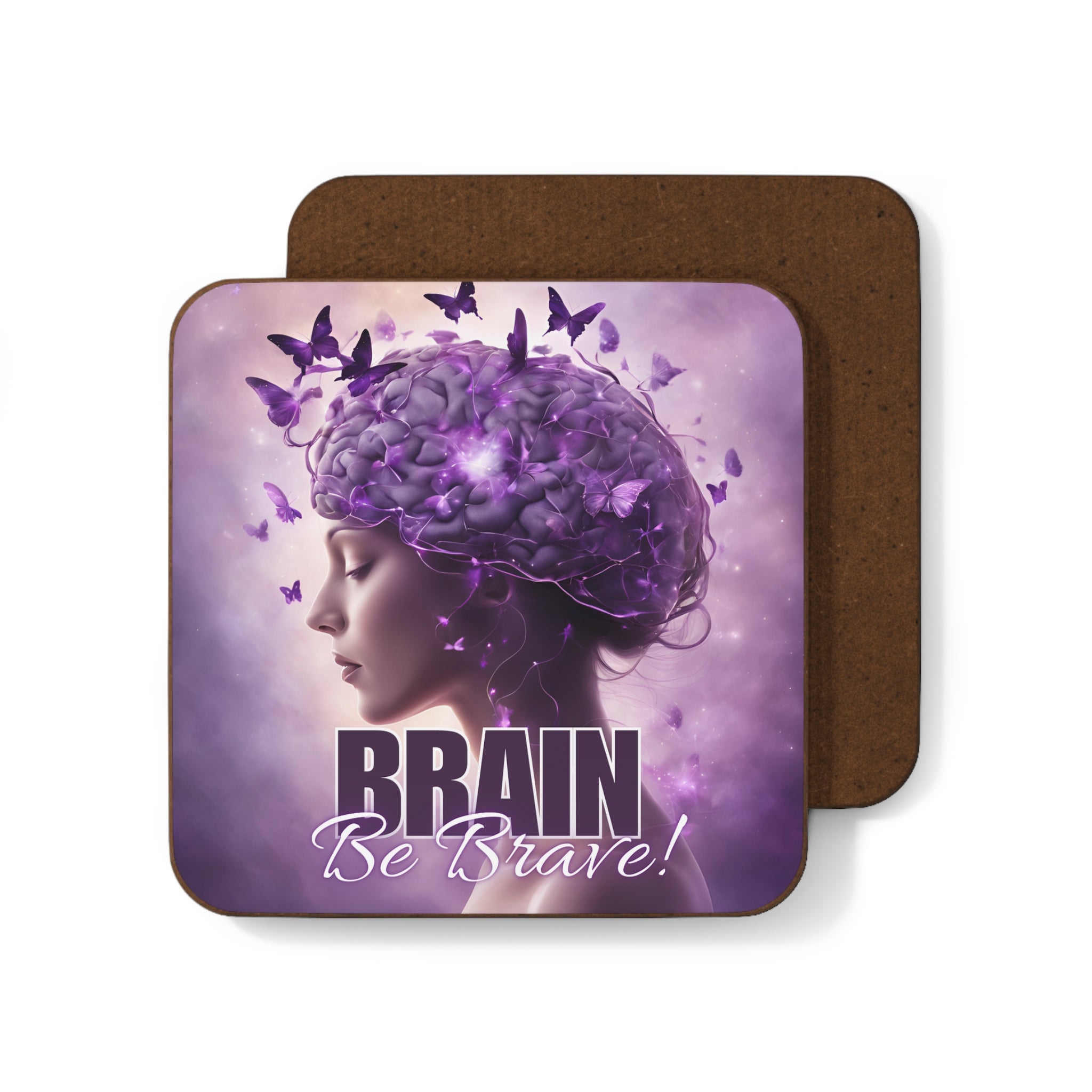 Photo depicting the ​Beautiful Brain Be Brave Hardboard Back Coaster from EpiAl's Shop.