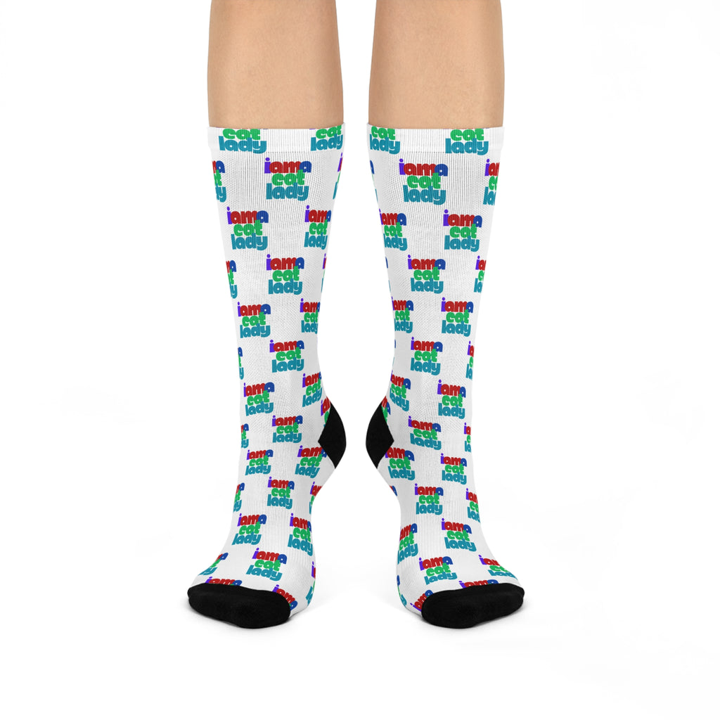 Colorful Cat Lady Statement Cushioned Crew Socks