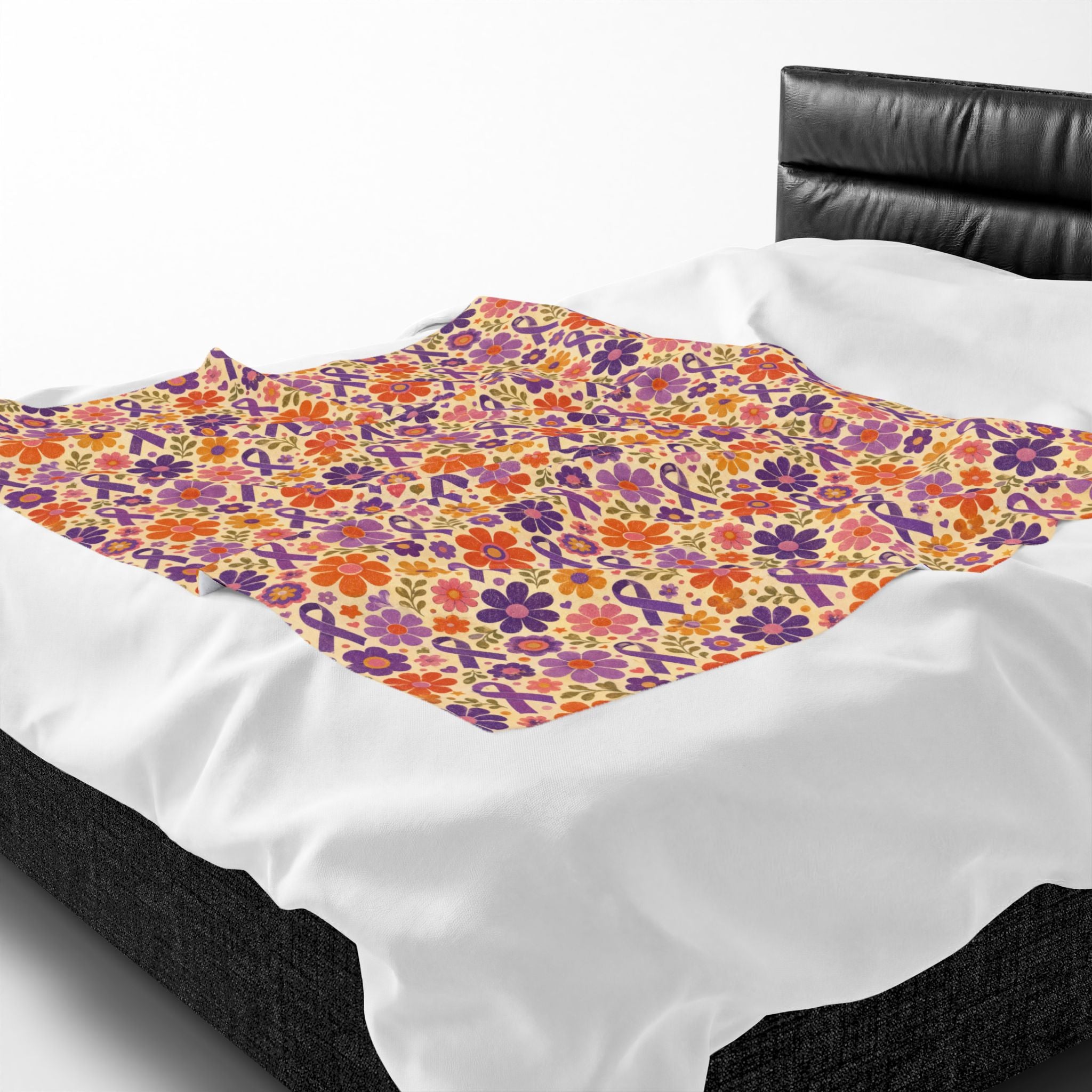 Retro Floral Epilepsy Awareness Plush Blanket | Purple Ribbon Throw