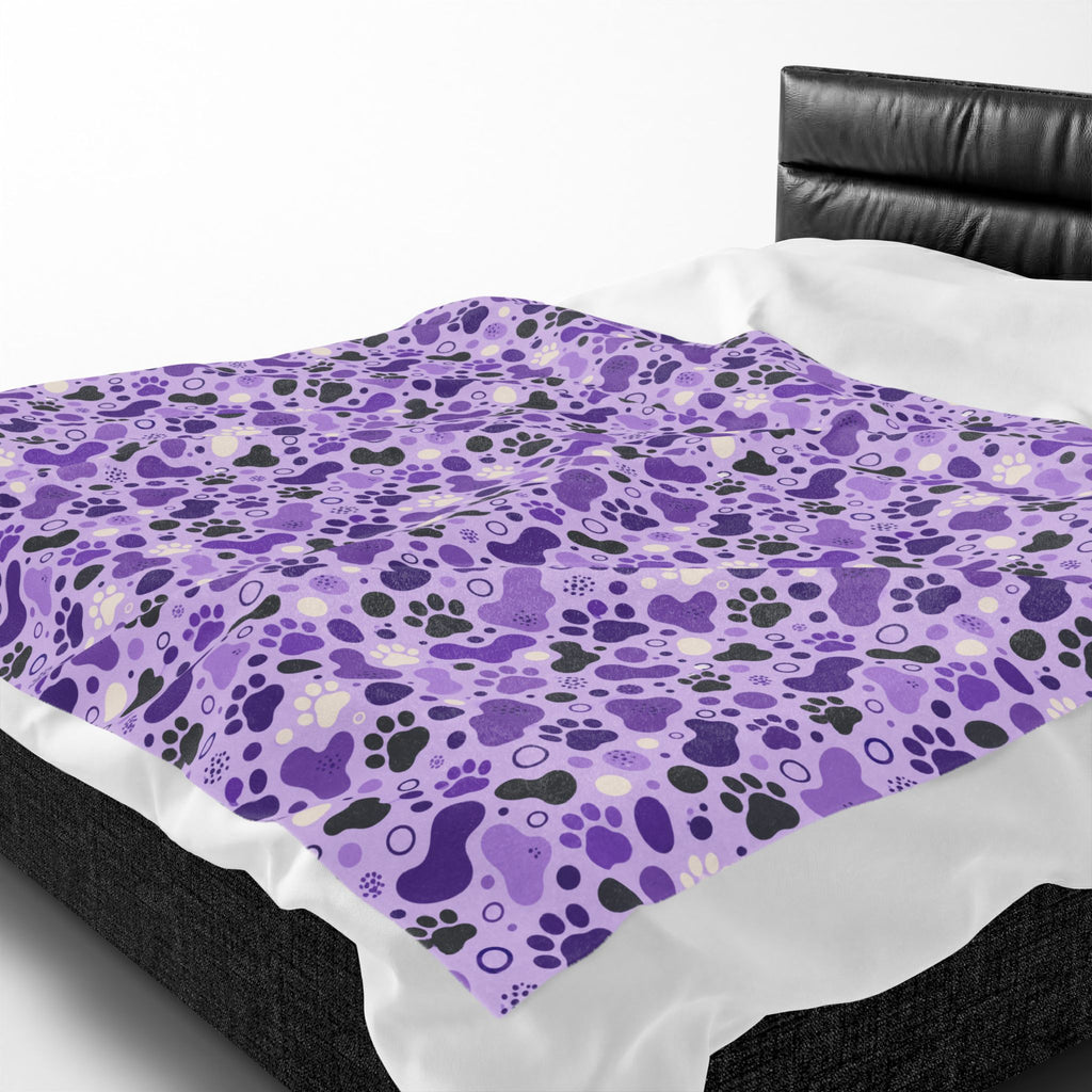 Purple Paw Print Plush Blanket | Cat & Dog Lover Cozy Throw Blanket