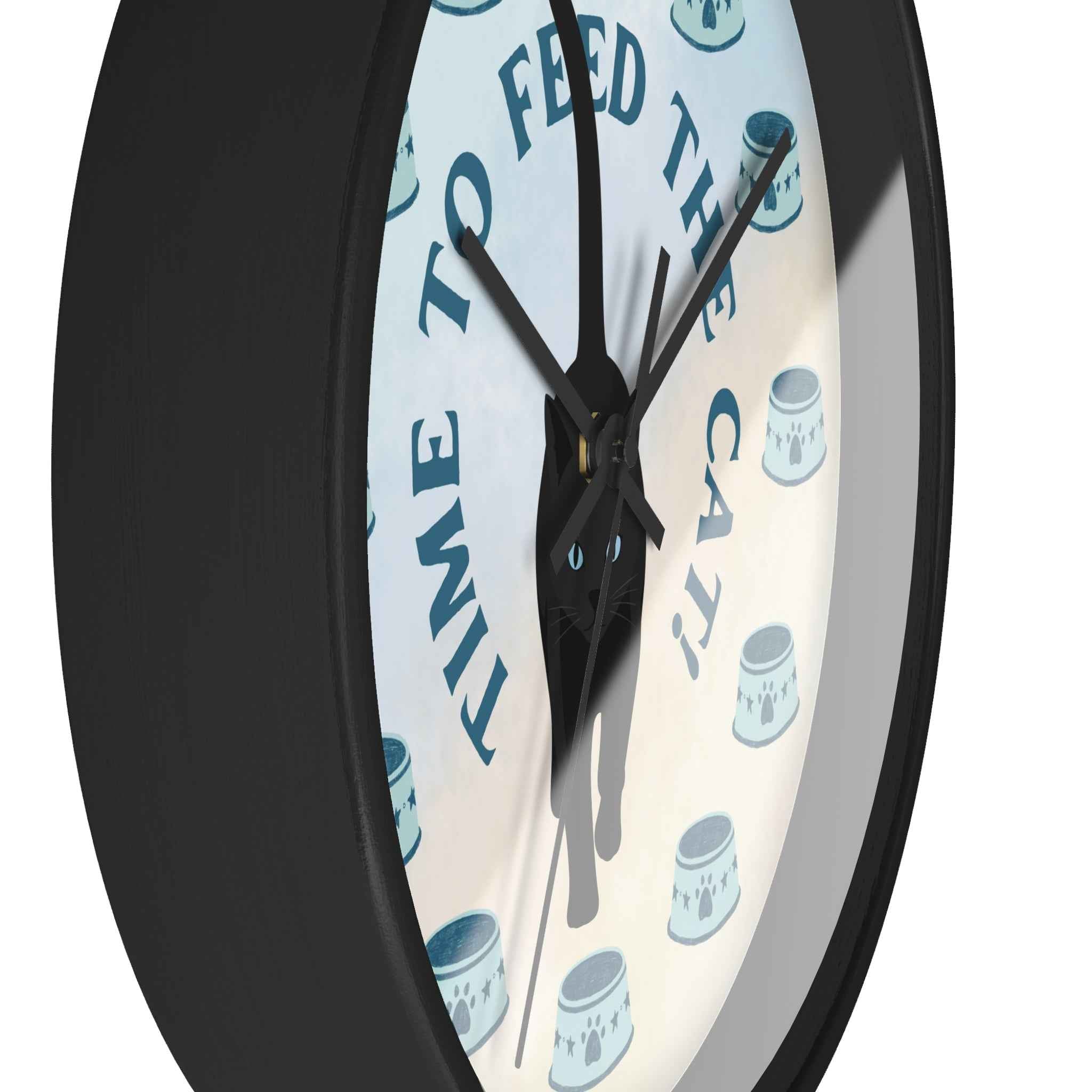 “Time to Feed the Cat!” Round Wall Clock – Black Frame, 10