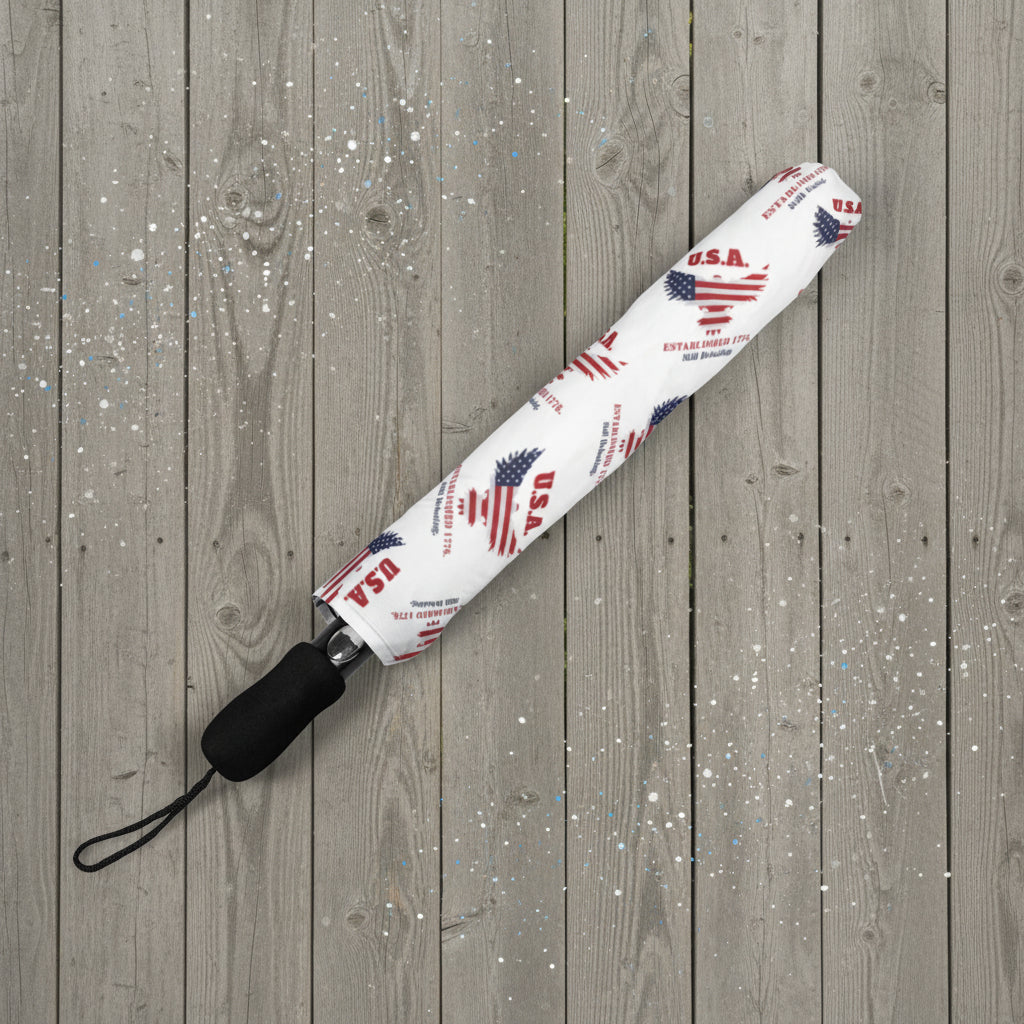 U.S.A. Chaos Pattern Umbrella – Compact Patriotic Rain Shield with Attitude