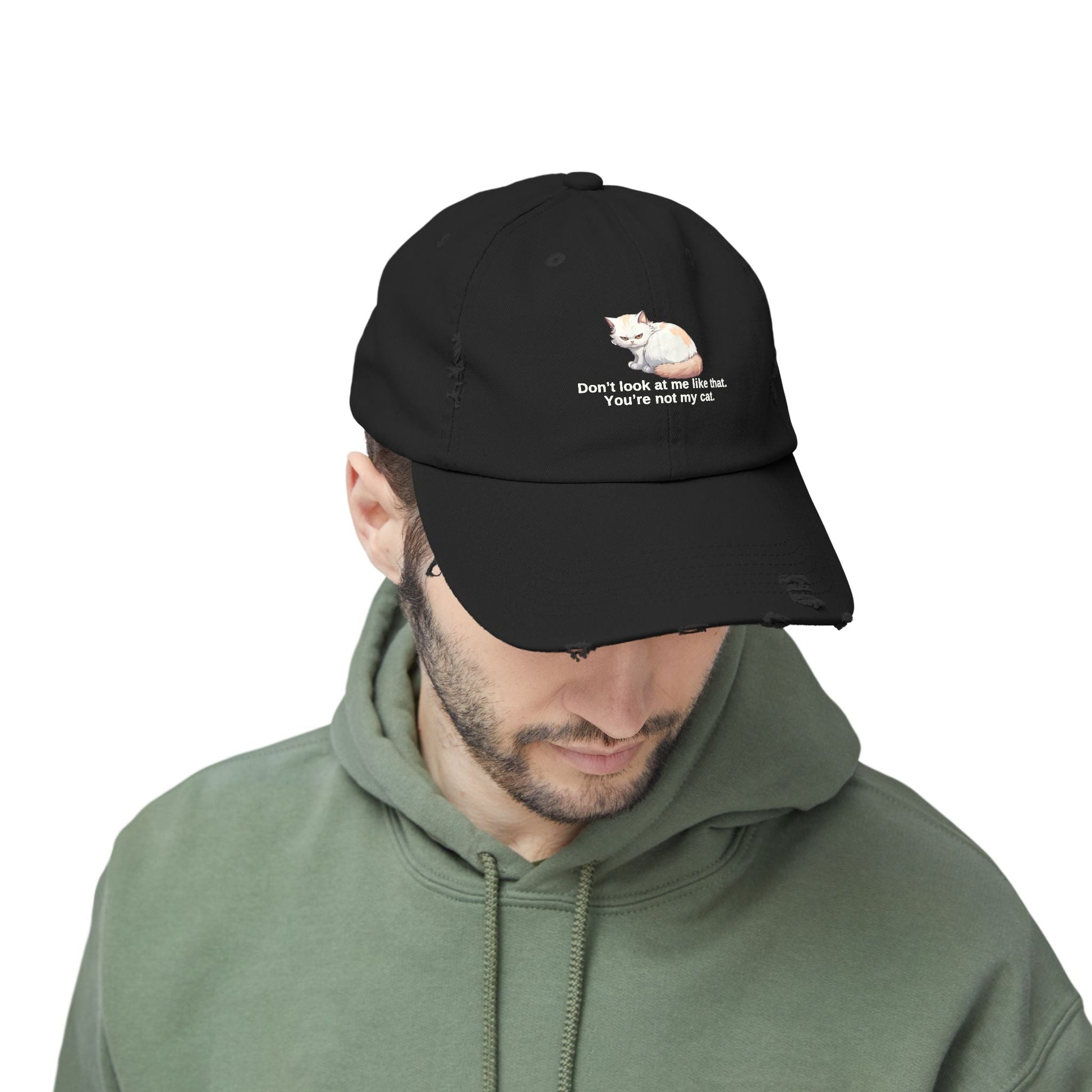 Funny Unisex Distressed Cat Cap - 'Don't Look at Me Like That' Printify