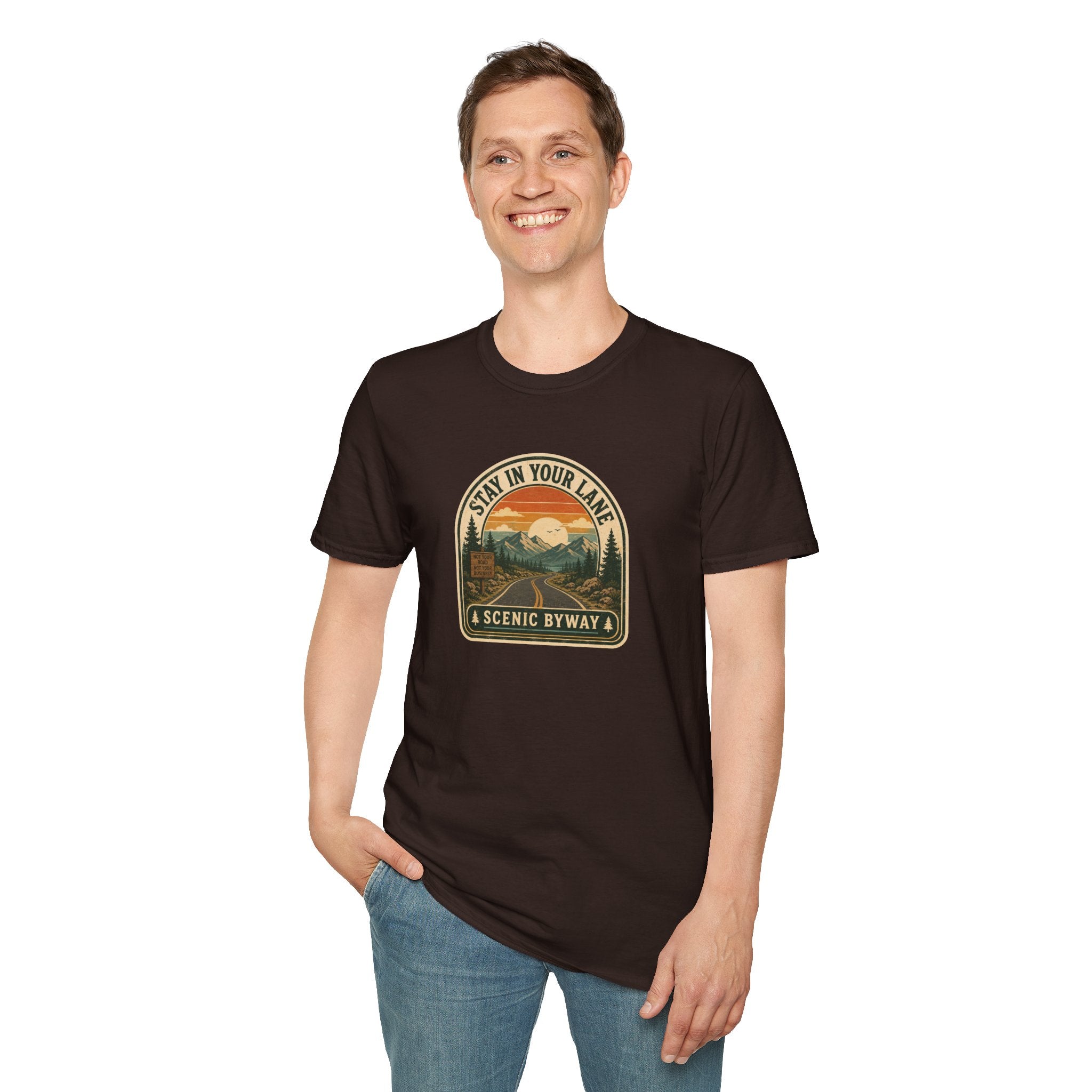 Stay in Your Lane Scenic Byway Unisex T-Shirt | Retro Road Trip Graphic Tee