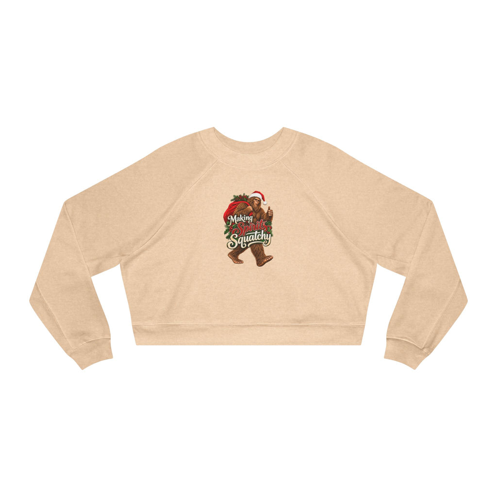 Making Spirits Squatchy Women's Cropped Christmas Sweatshirt | Santa Bigfoot Fleece Pullover