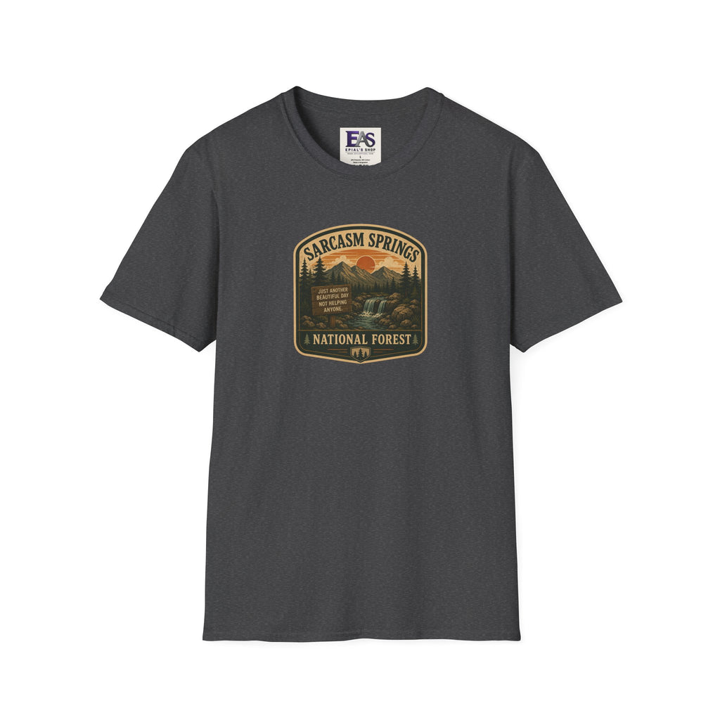 Sarcasm Springs National Forest Unisex T-Shirt | Funny Retro Outdoors Graphic Tee