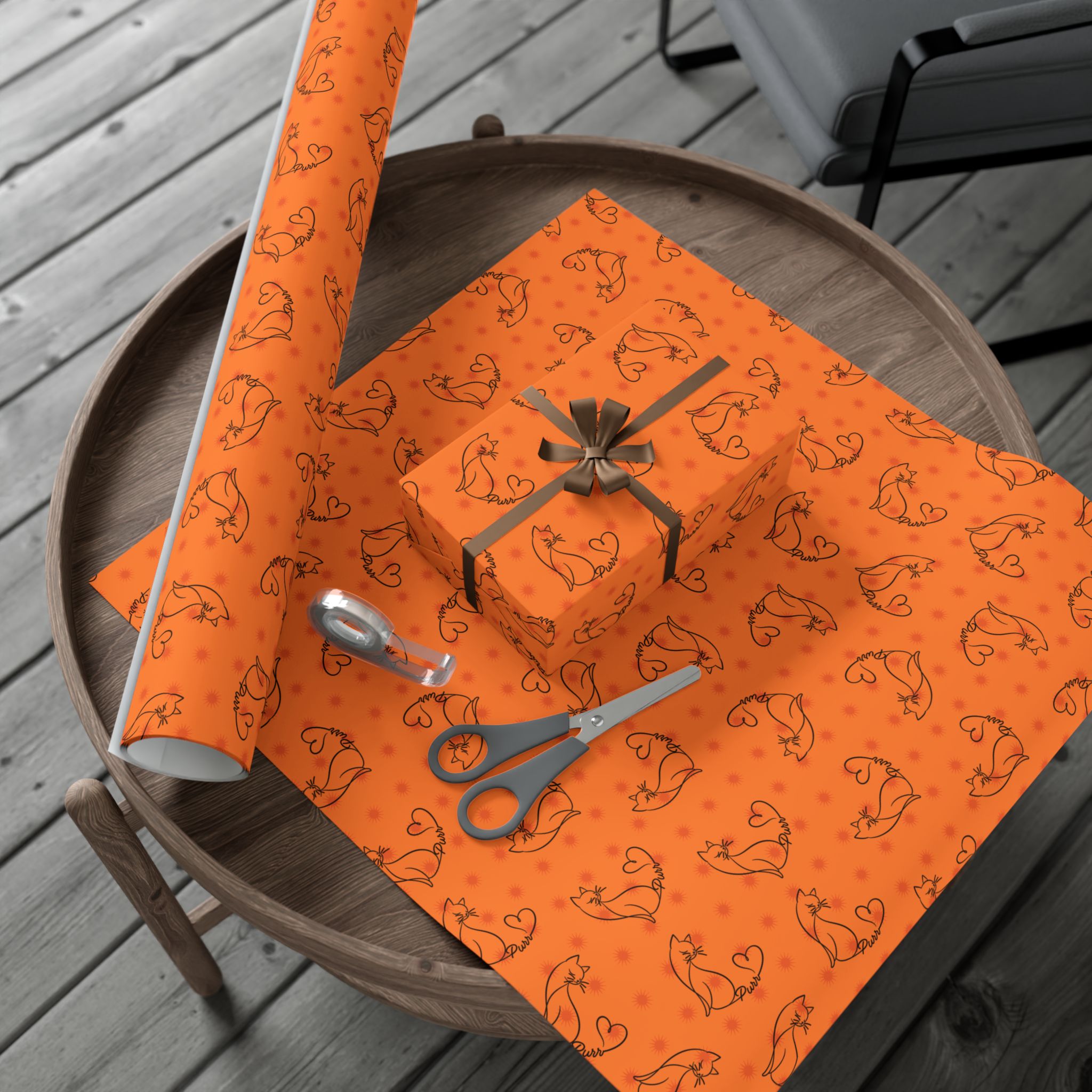 Purr Pattern All-Occasion Gift Wrap – Cat Line Art Wrapping Paper