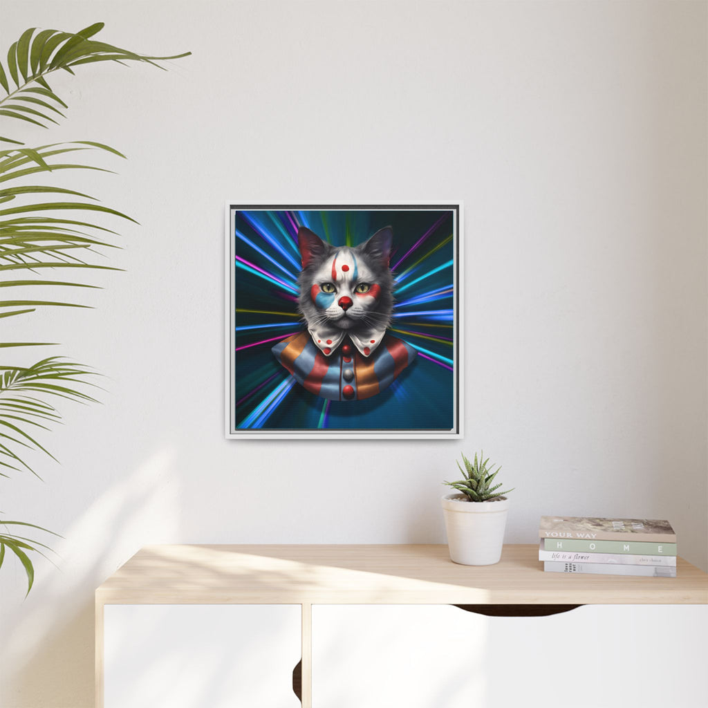 Colorful Cat Clown Framed Canvas Art – Quirky Home Decor for Pet Lovers