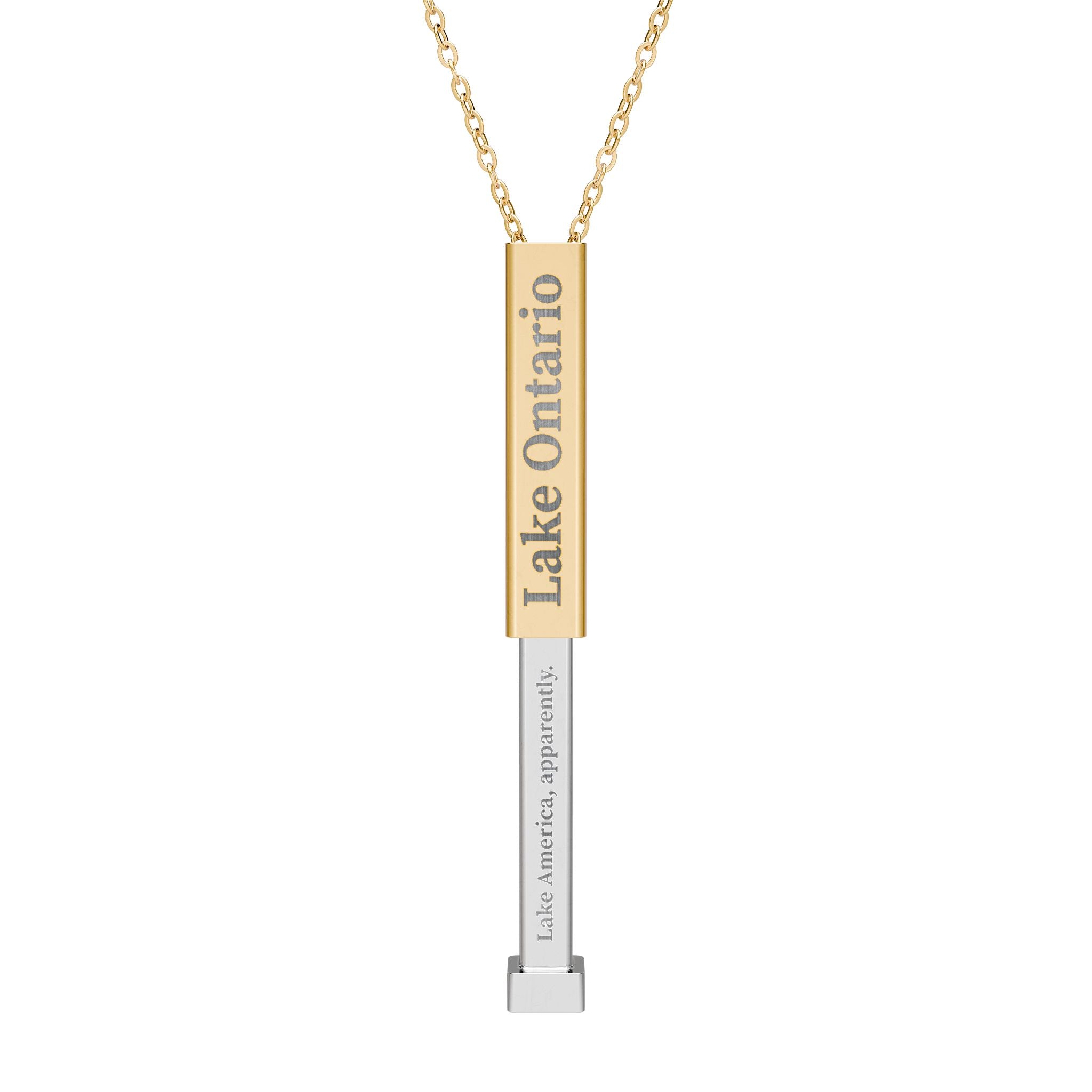 Lake Ontario / Lake America, Apparently Hidden Message Sliding Bar Necklace