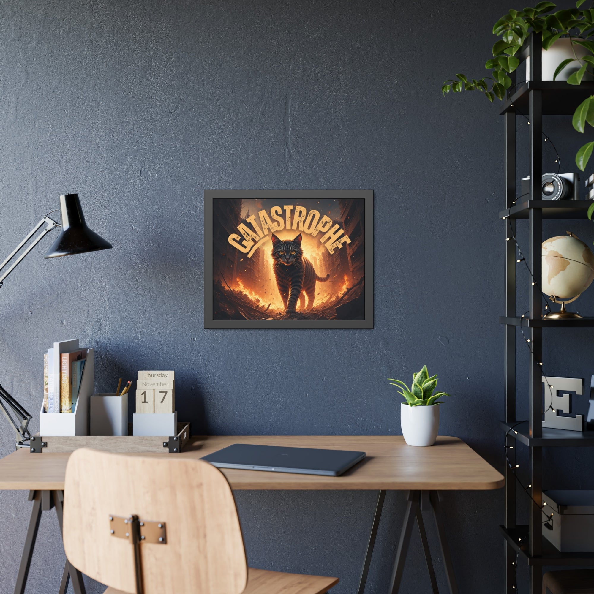 Framed Catastrophe Cat Poster Art, Quirky Cat Artwork