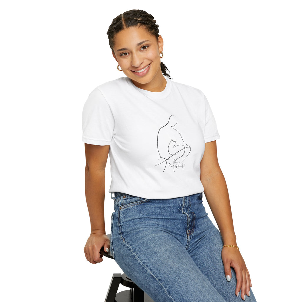 Taken | Abstract Person & Cat Line Art T-Shirt