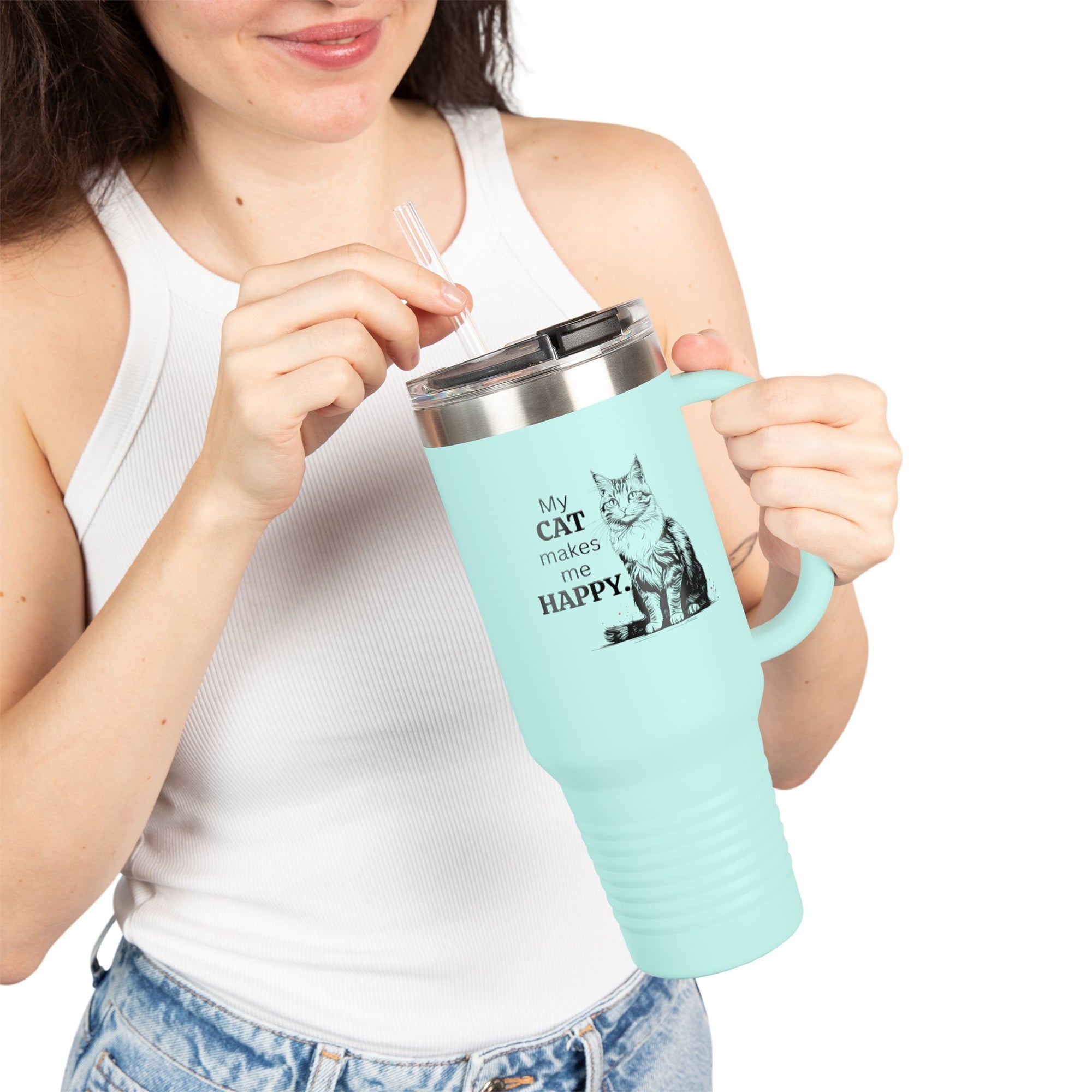 My Cat Makes Me Happy Insulated Travel Mug, 40oz