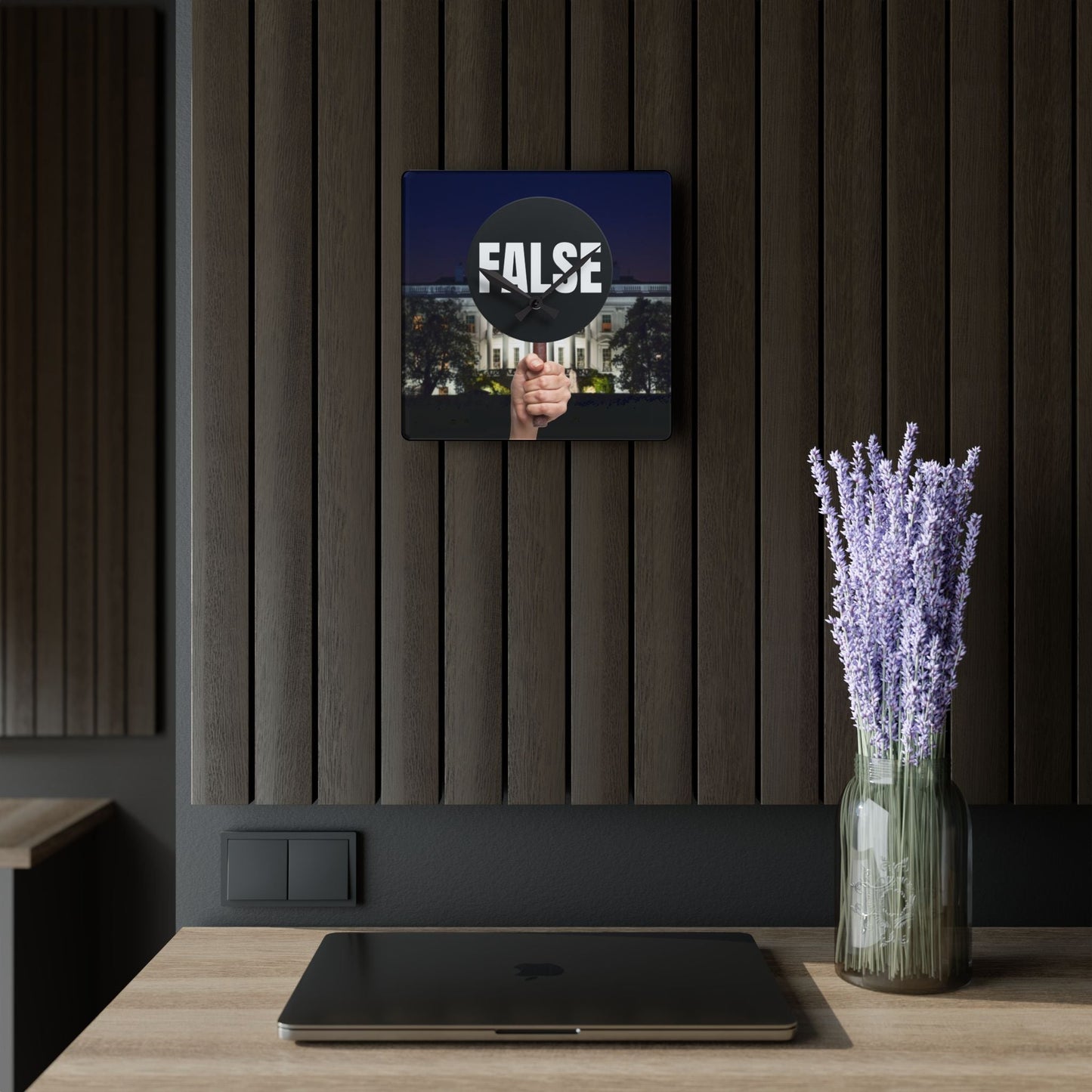 False Sign Bold Statement Acrylic Wall Clock Printify