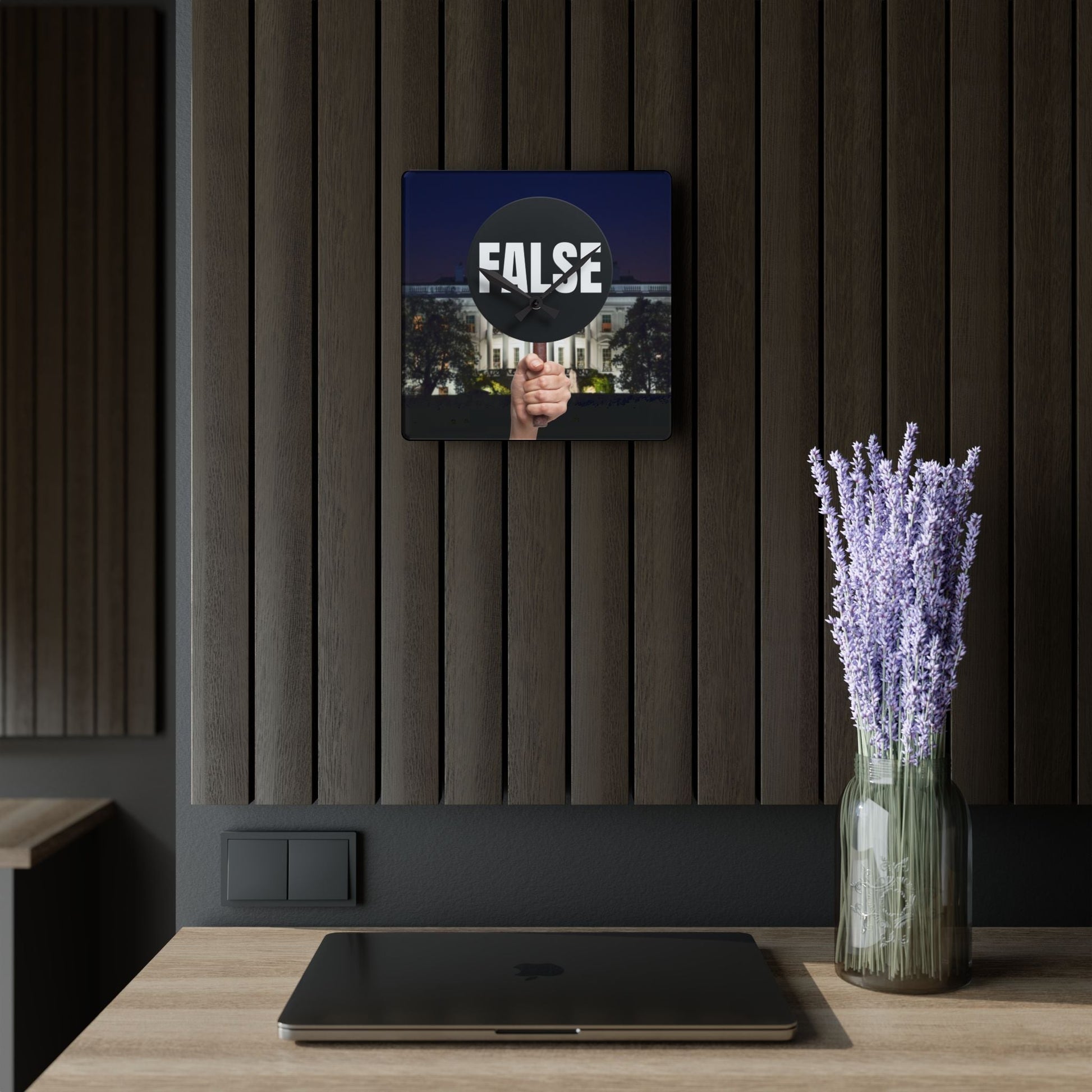 False Sign Bold Statement Acrylic Wall Clock Printify