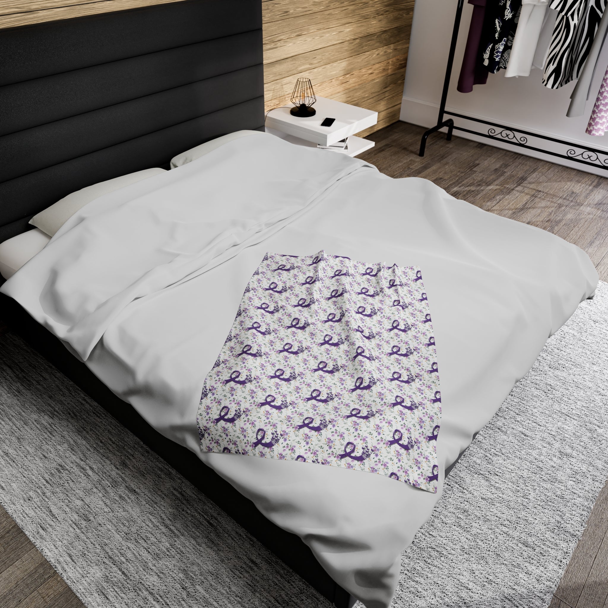 Purple Flowers Epilepsy Awareness Velveteen Plush Blanket - EpiAl's Shop