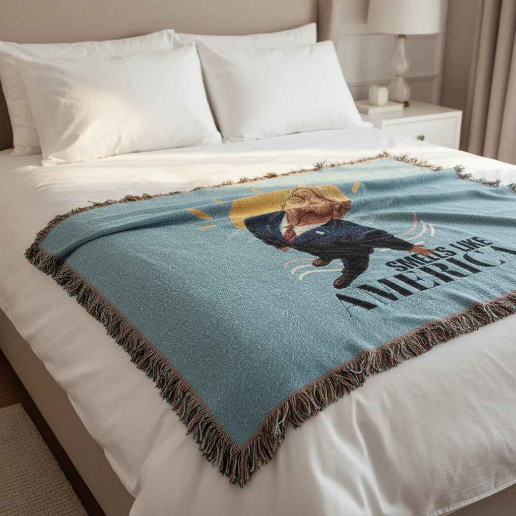 Humorous "Smells Like America" Woven Blanket