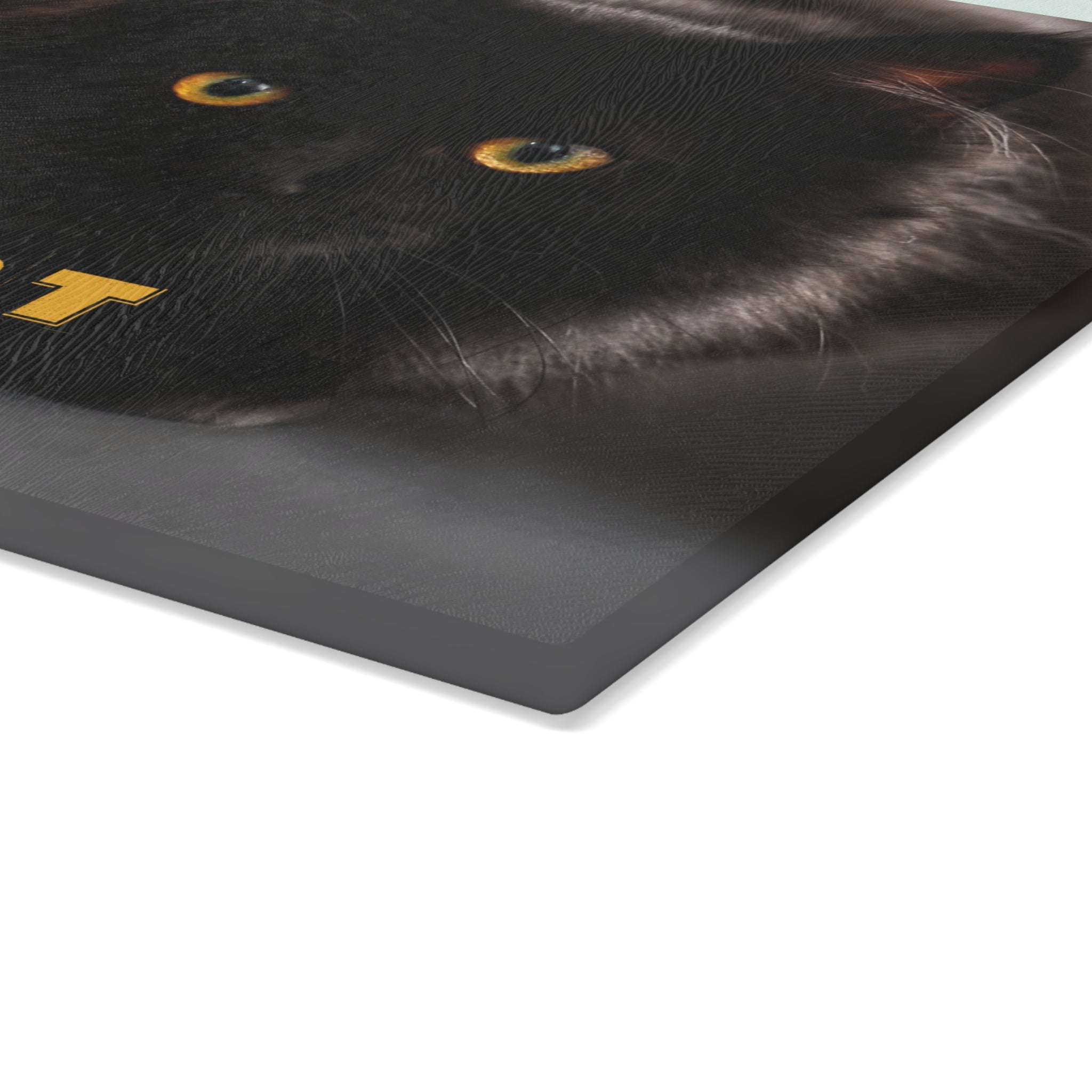 Photo depicting the ​Black Cat Society Glass Cutting Board from EpiAl's Shop.